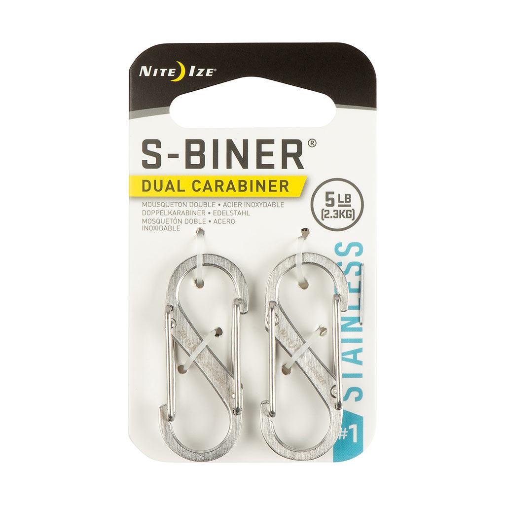 Mousqueton double S-biner acier inox. n° 1, 2/pqt, inox