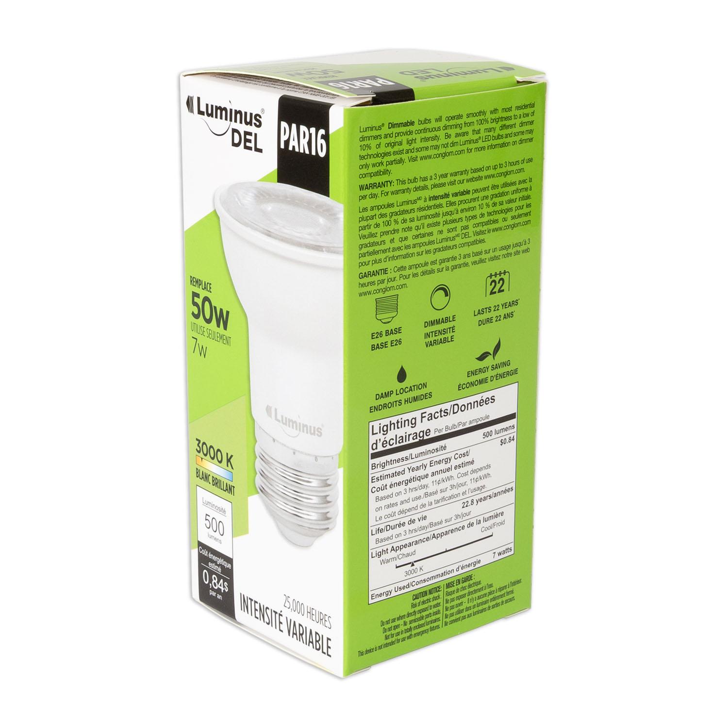 PAR16 7W 3000K Dimmable LED Bulb