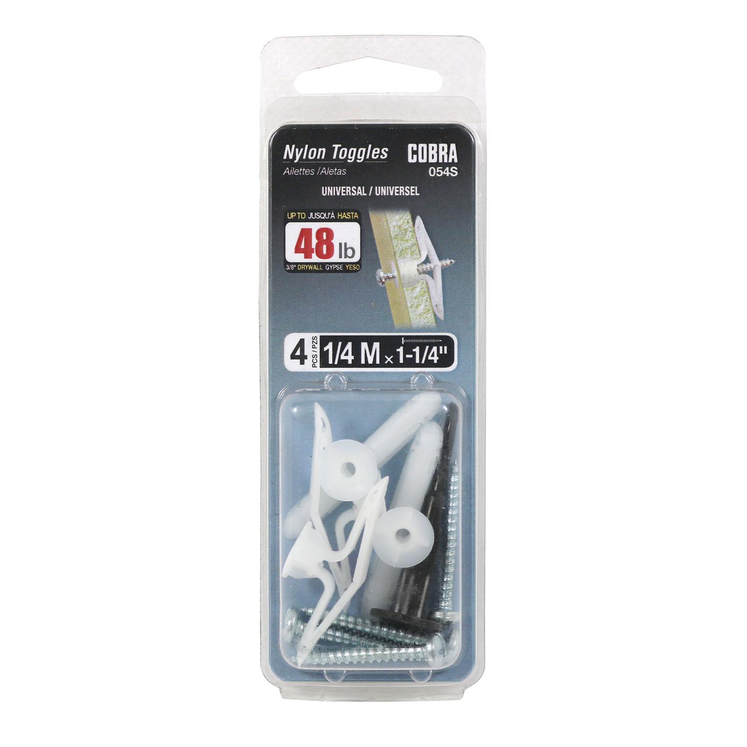 Nylon Toggle Light Duty 1/4" M + Screws