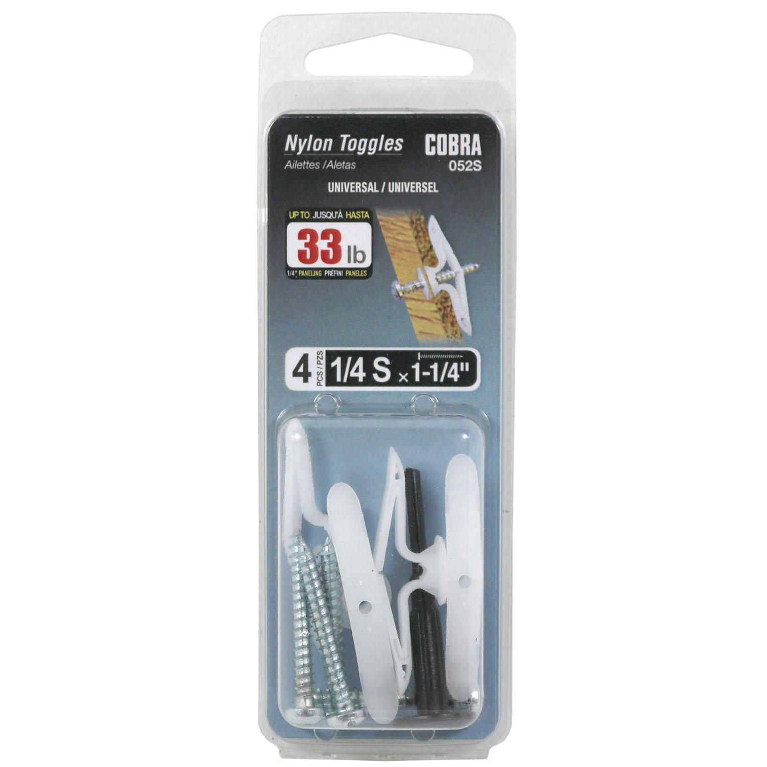 Nylon Toggle Light Duty 1/4" S + Screws