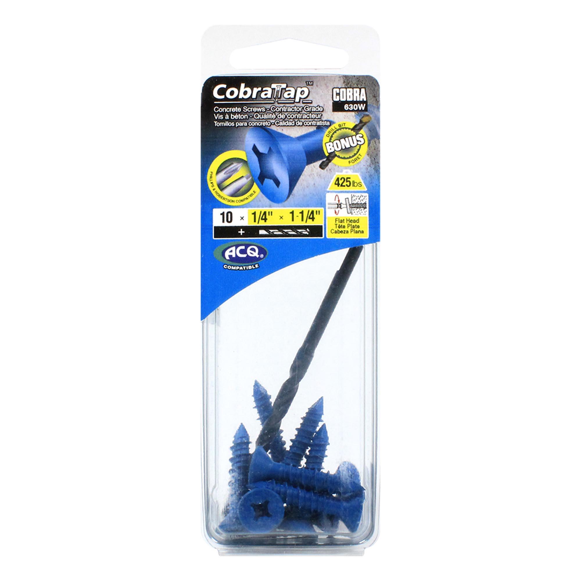 Concrete Screw Flat Head 1/4" x 1-1/4" + Drill Bit