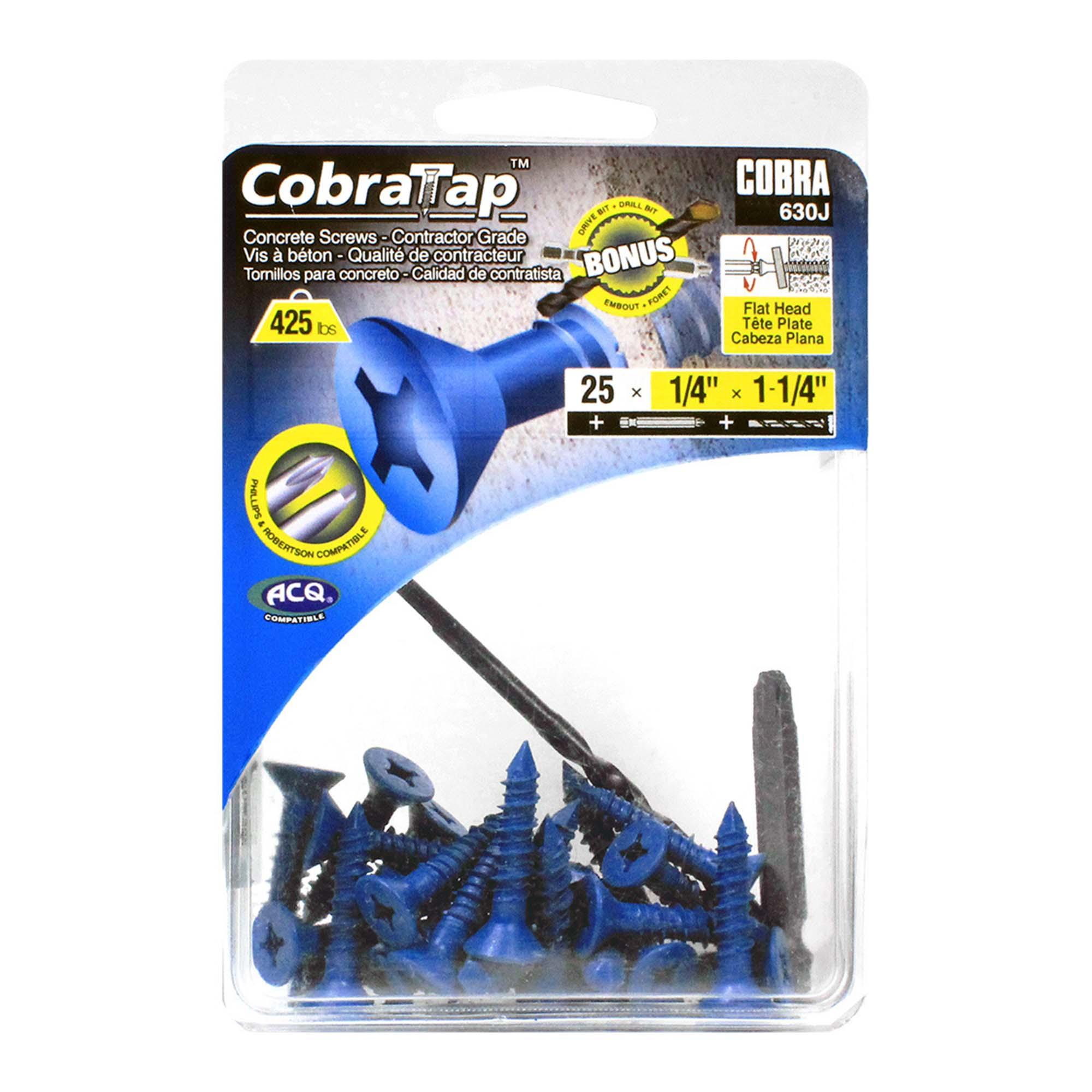 Concrete Screw Flat Head 1/4" x 1-1/4" + Drill Bit/Driver
