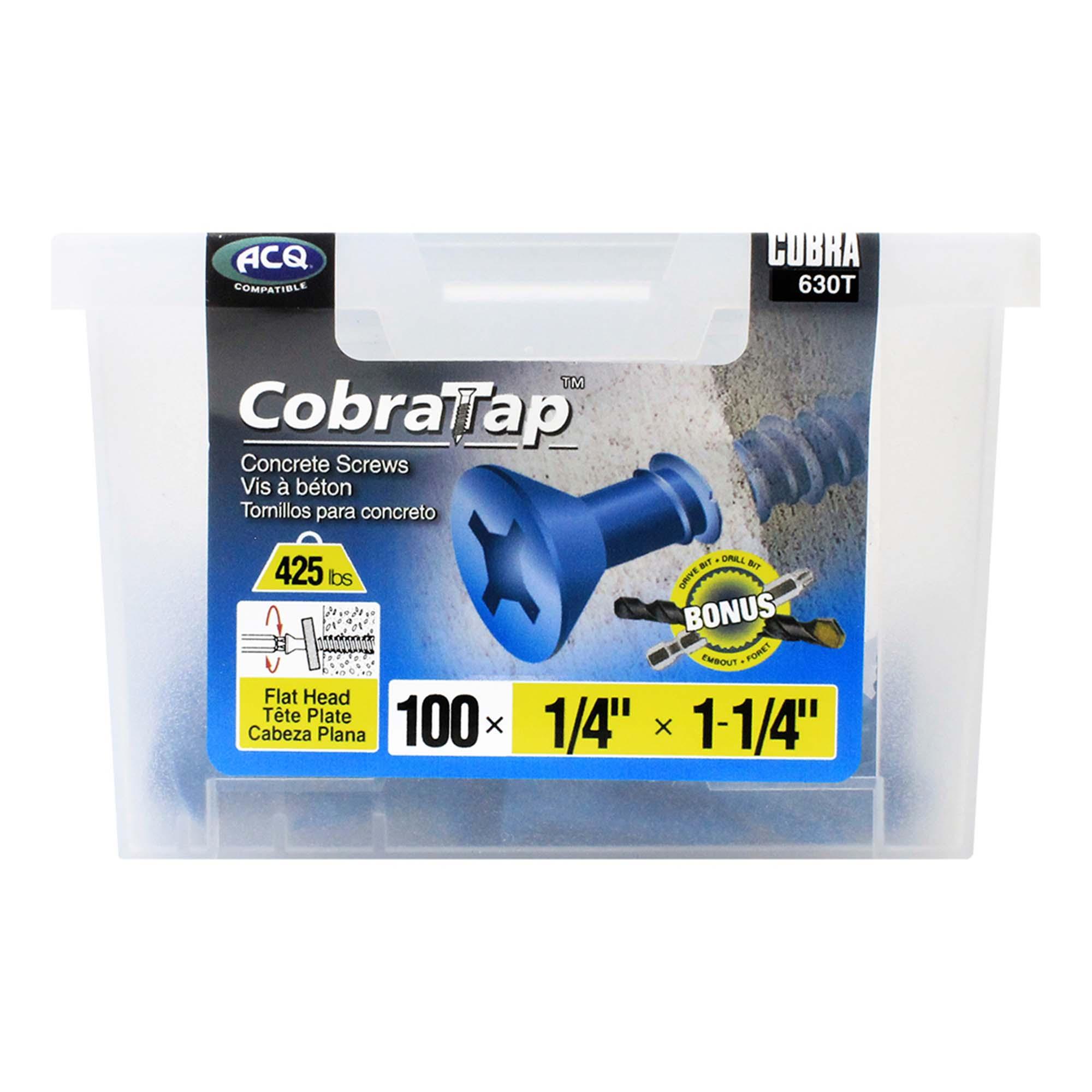 Concrete Screw Flat Head 1/4" x 1-3/4" + Drill Bit/Driver