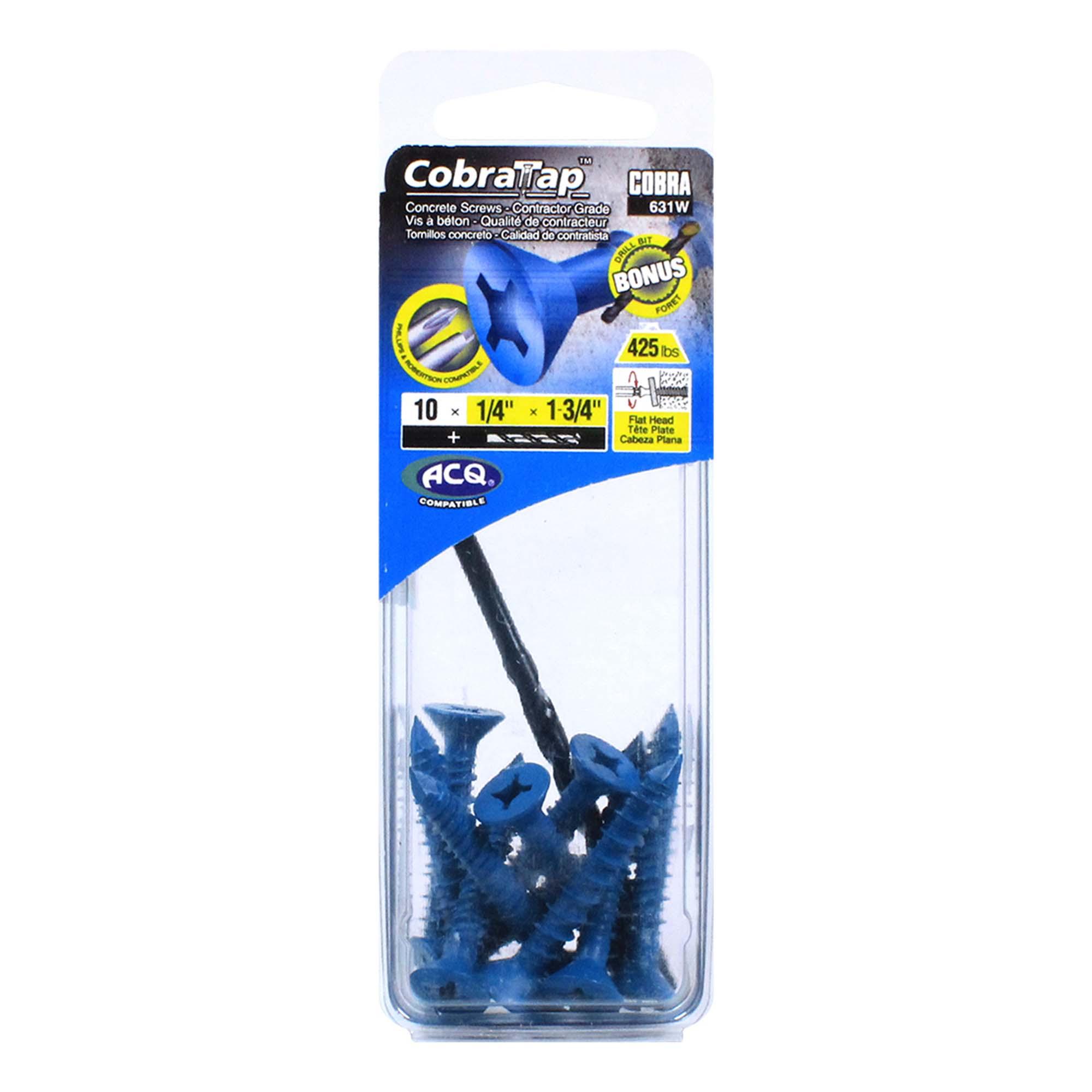 Concrete Screw Flat Head 1/4" x 1-3/4" + Drill Bit
