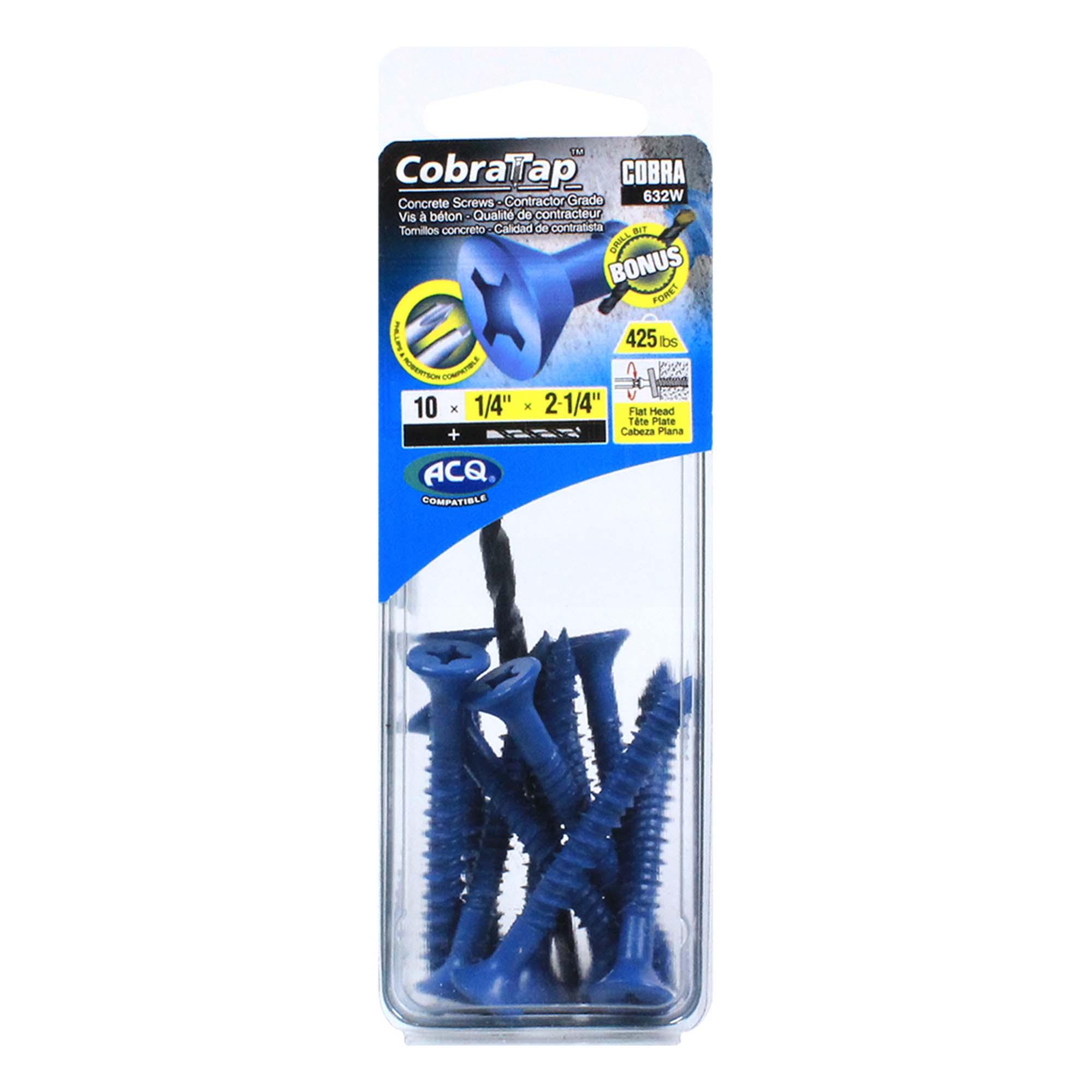 Concrete Screw Flat Head 1/4" x 2-1/4" + Drill Bit