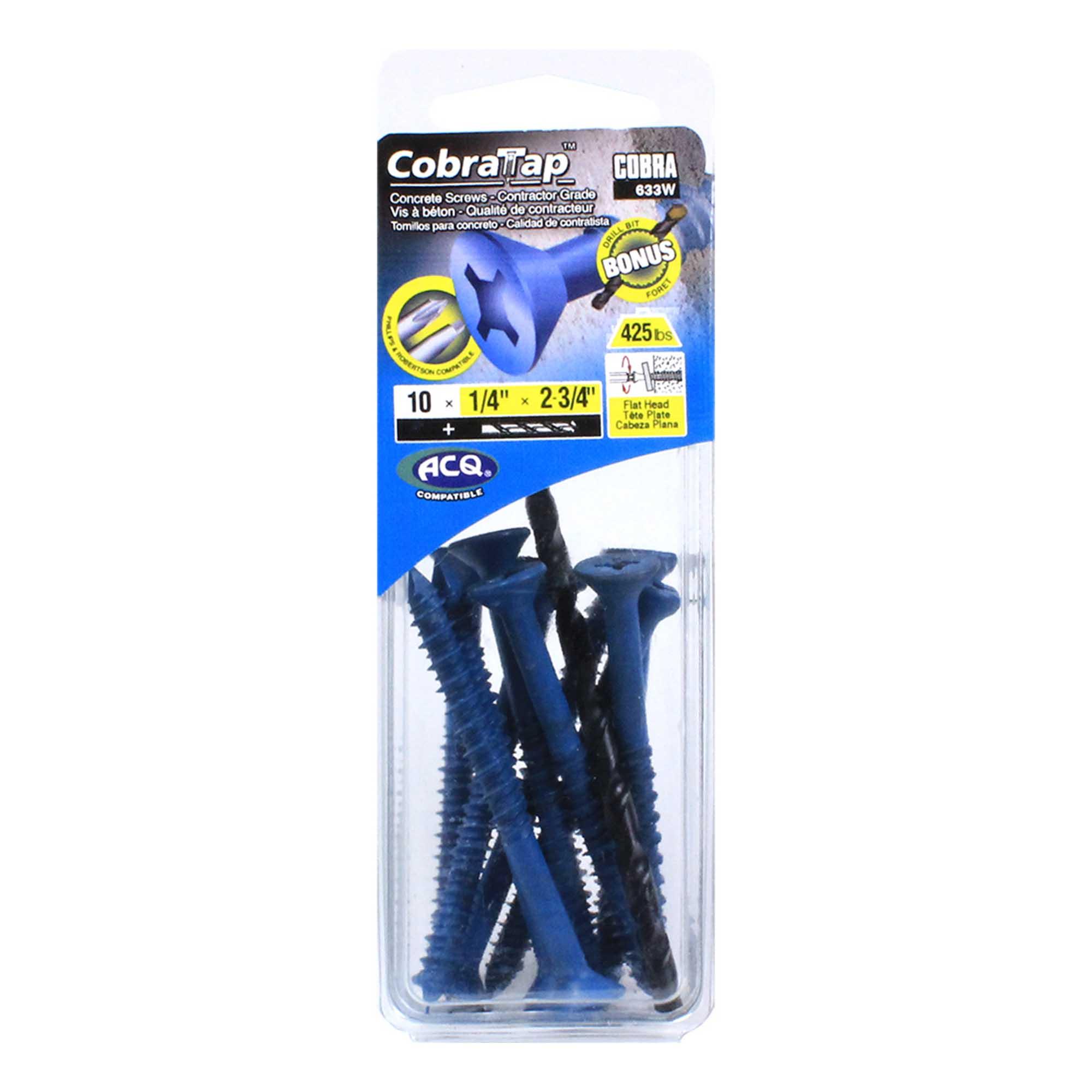 Concrete Screw Flat Head 1/4" x 2-3/4" + Drill Bit