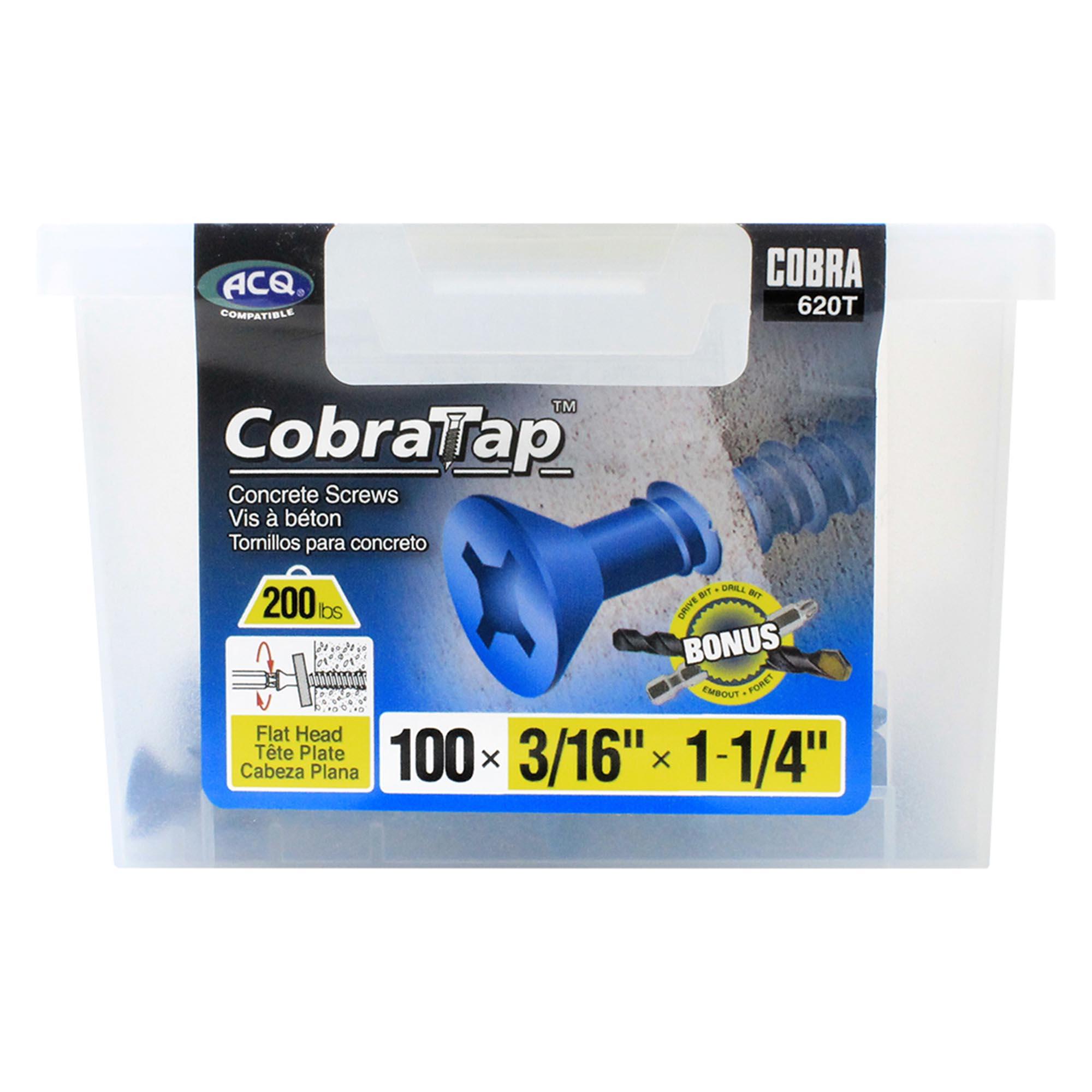 Concrete Screw Flat Head 3/16" x 1-1/4" + Drill Bit /Driver