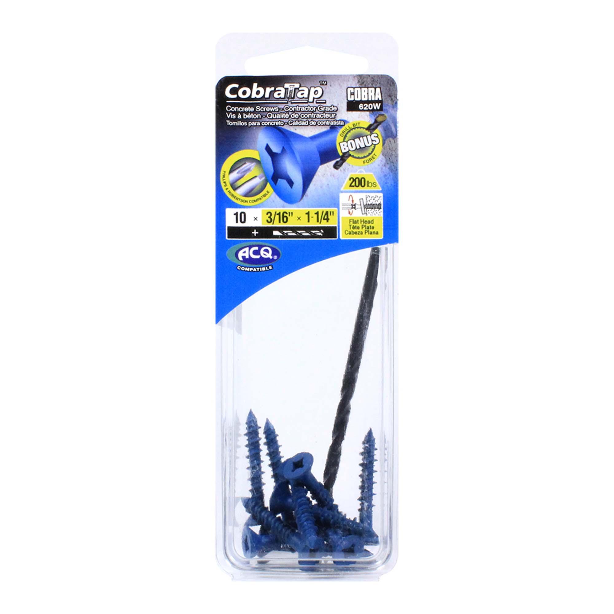 Concrete Screw Flat Head 3/16'' x 1-1/4'' + Drill Bit