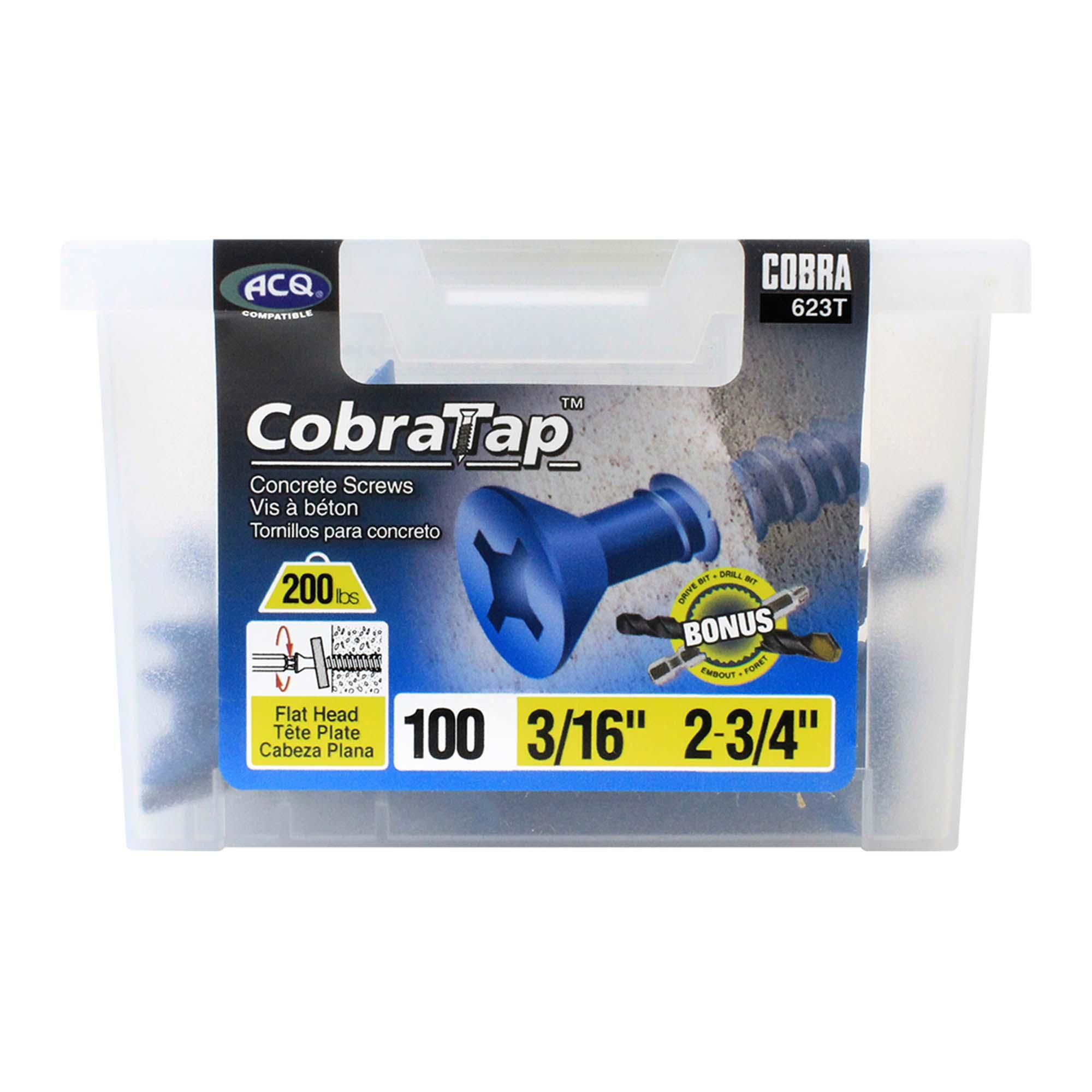 Concrete Screw Flat Head 3/16" x 2-3/4" + Drill Bit/Driver