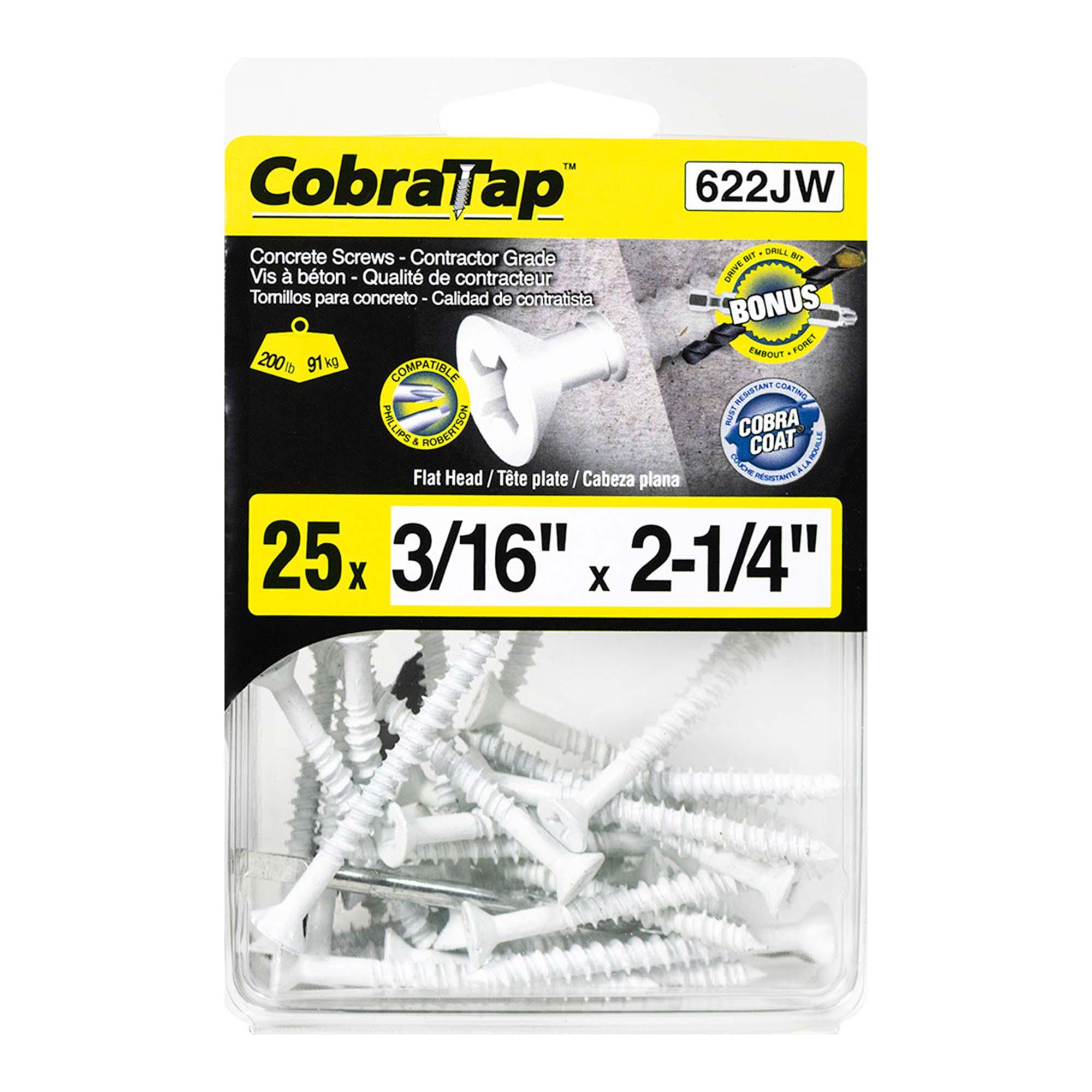 Concrete Screw Flat Head 3/16" x 2-1/4" + Drill Bit/Driver
