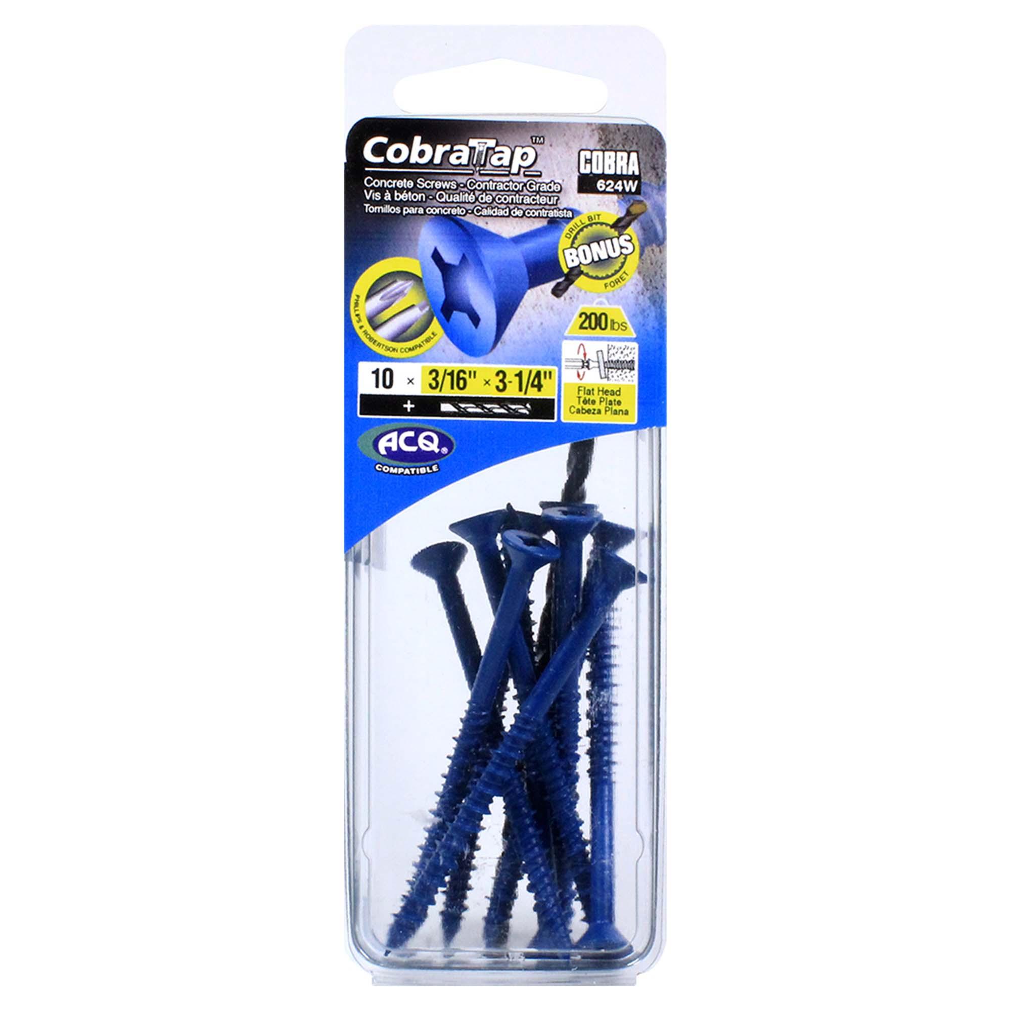 Concrete Screw Flat Head 3/16" x 3-1/4" + Drill Bit