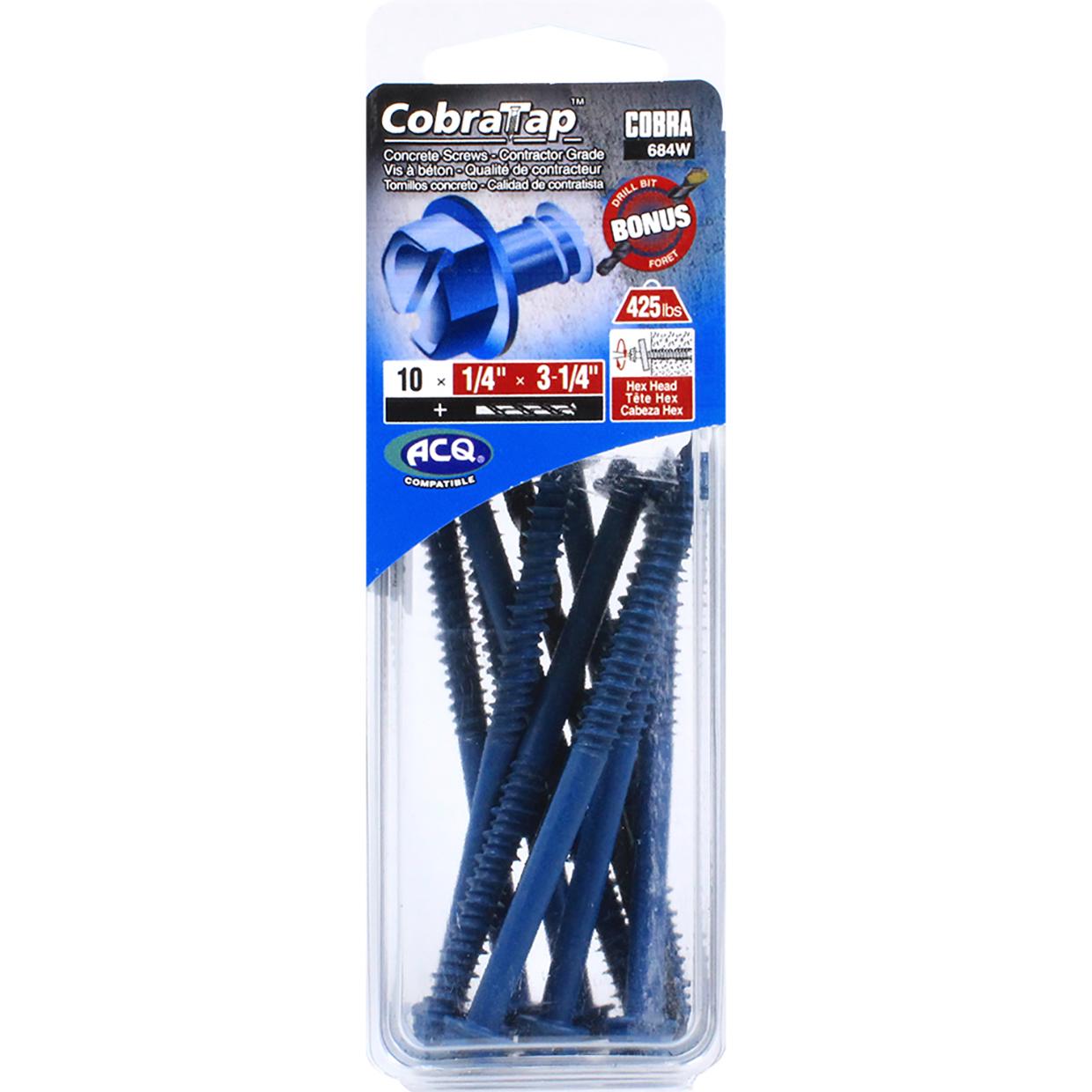 Concrete Screw Hex Head 1/4" x 3-1/4" + Drill Bit