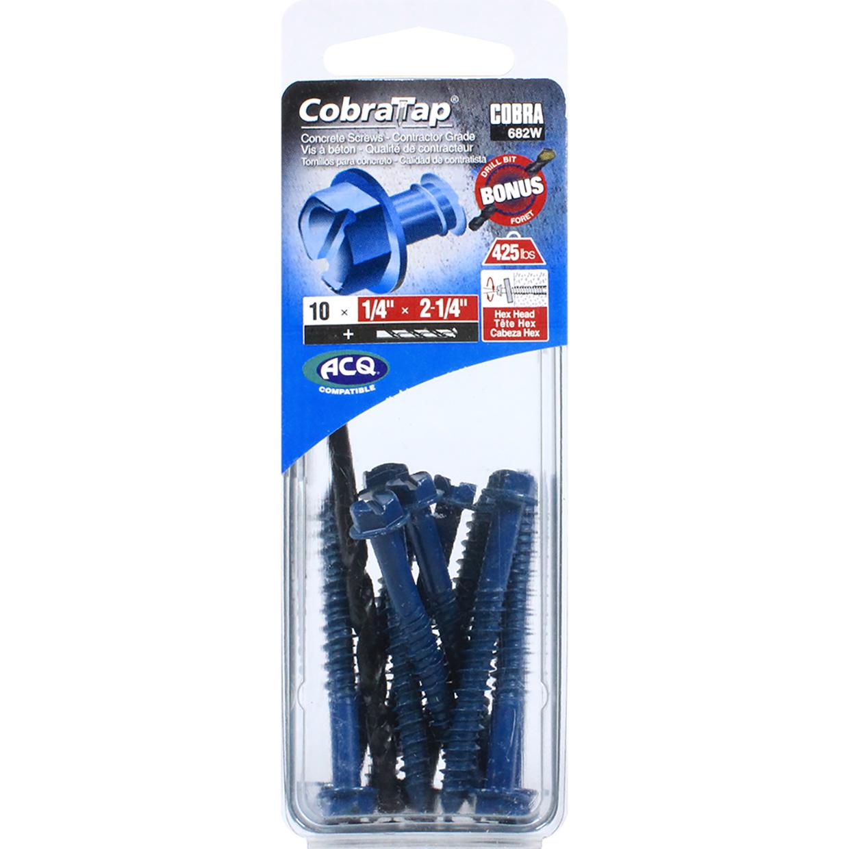 Concrete Screw Hex Head 1/4" x 2-1/4" + Drill Bit