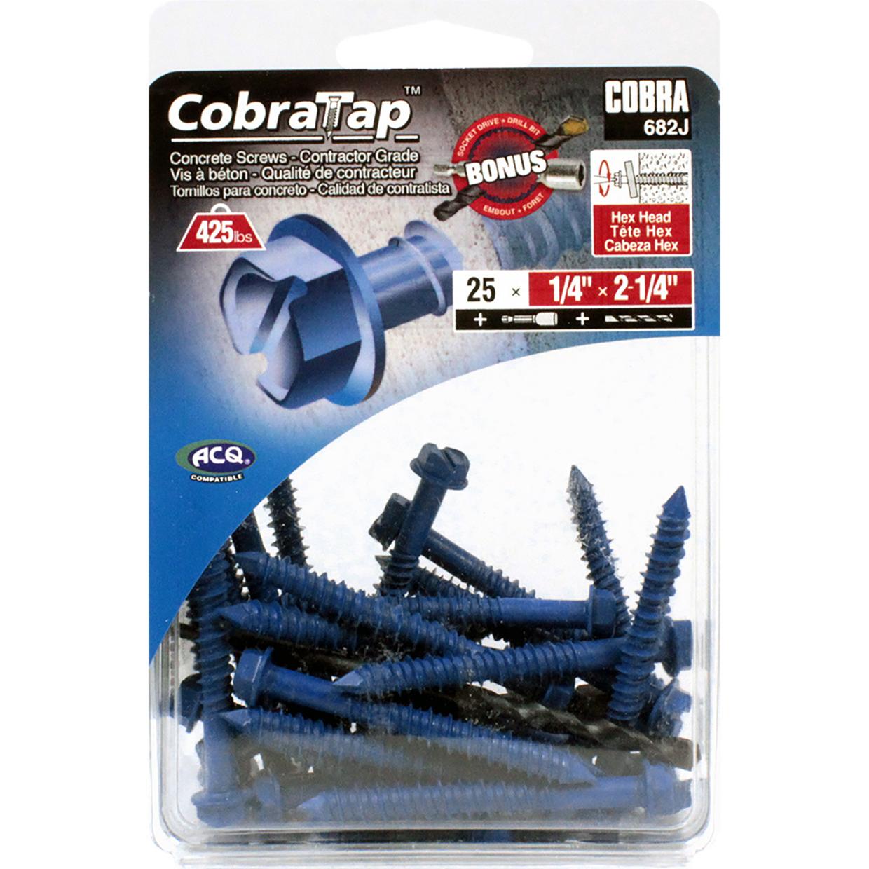 Concrete Screw Hex Head 1/4" x 2-1/4" + Drill Bit/Driver