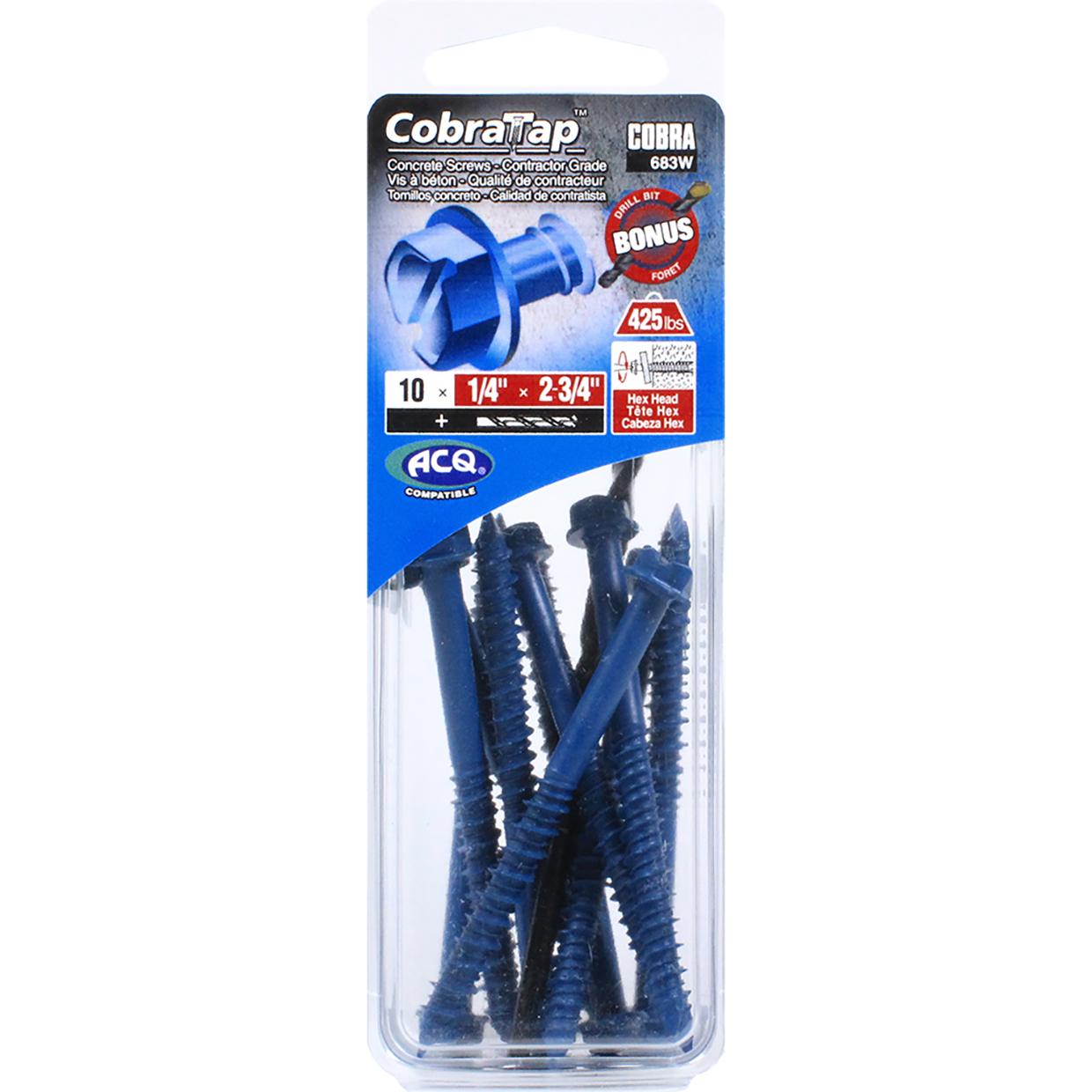 Concrete Screw Hex Head 1/4" x 2-3/4" + Drill Bit