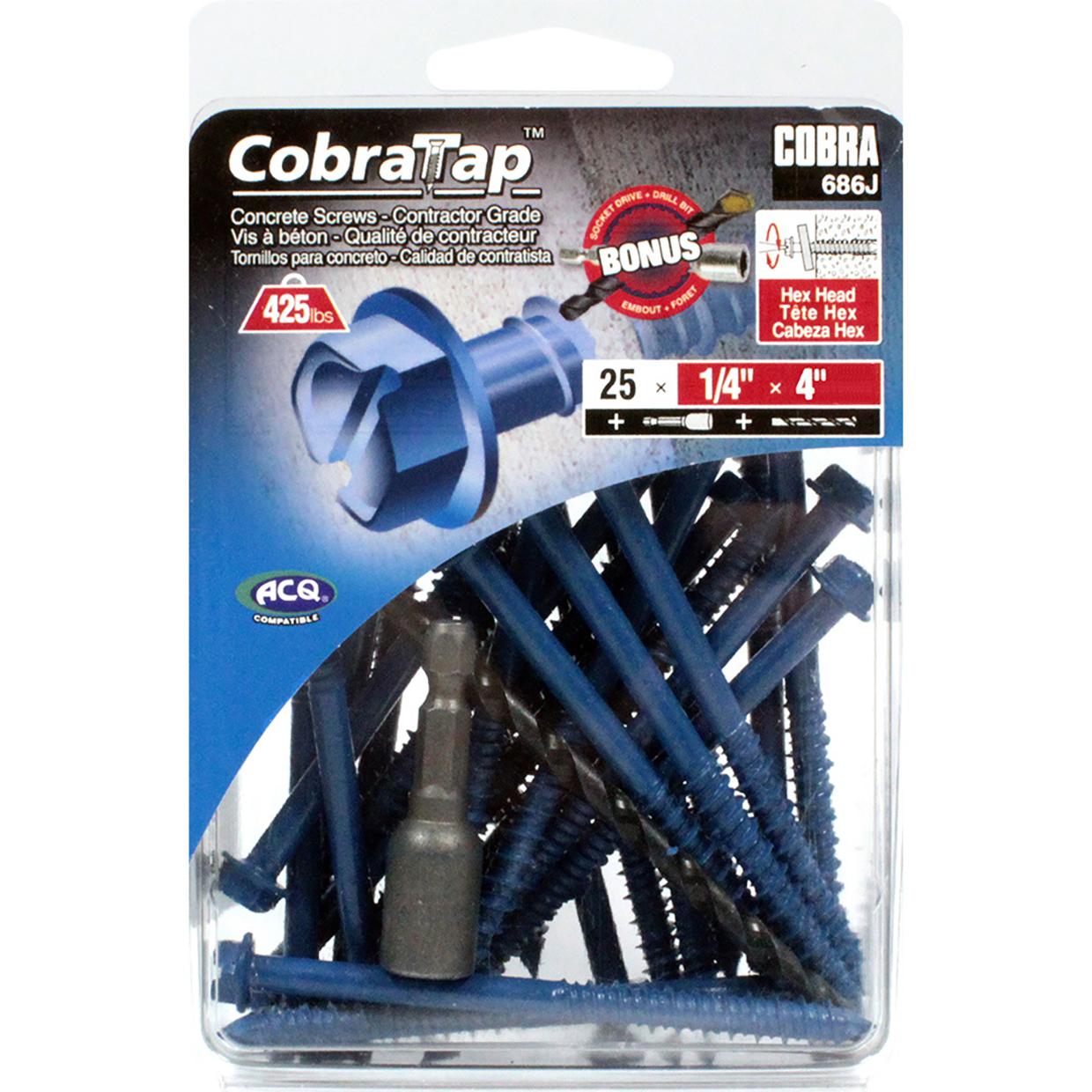 Concrete Screw Hex Head 1/4" x 4" + Drill Bit/Driver