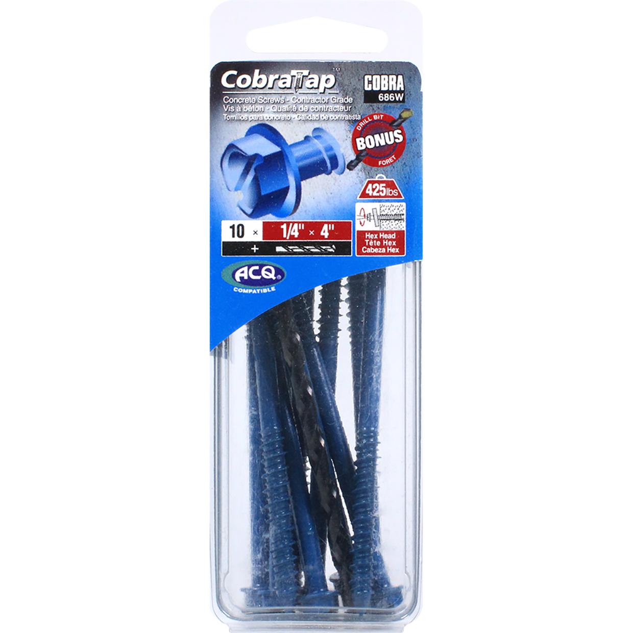 Concrete Screw Hex Head 1/4" x 4" + Drill Bit