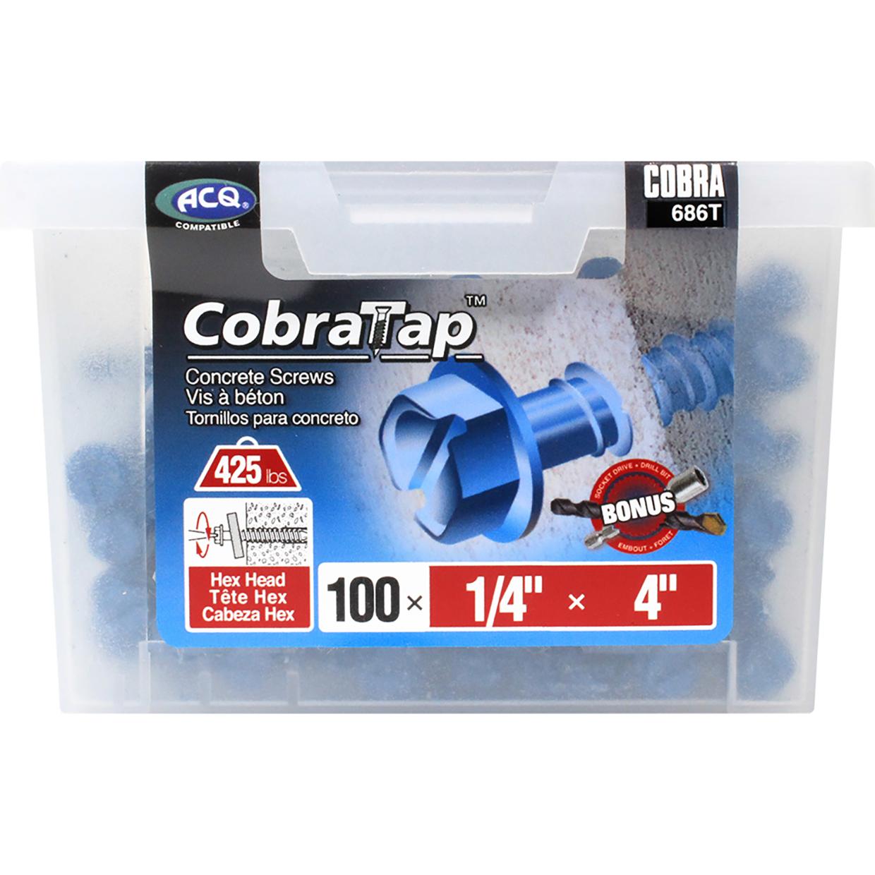 Concrete Screw Hex Head 1/4" x 4" + Drill Bit/Driver