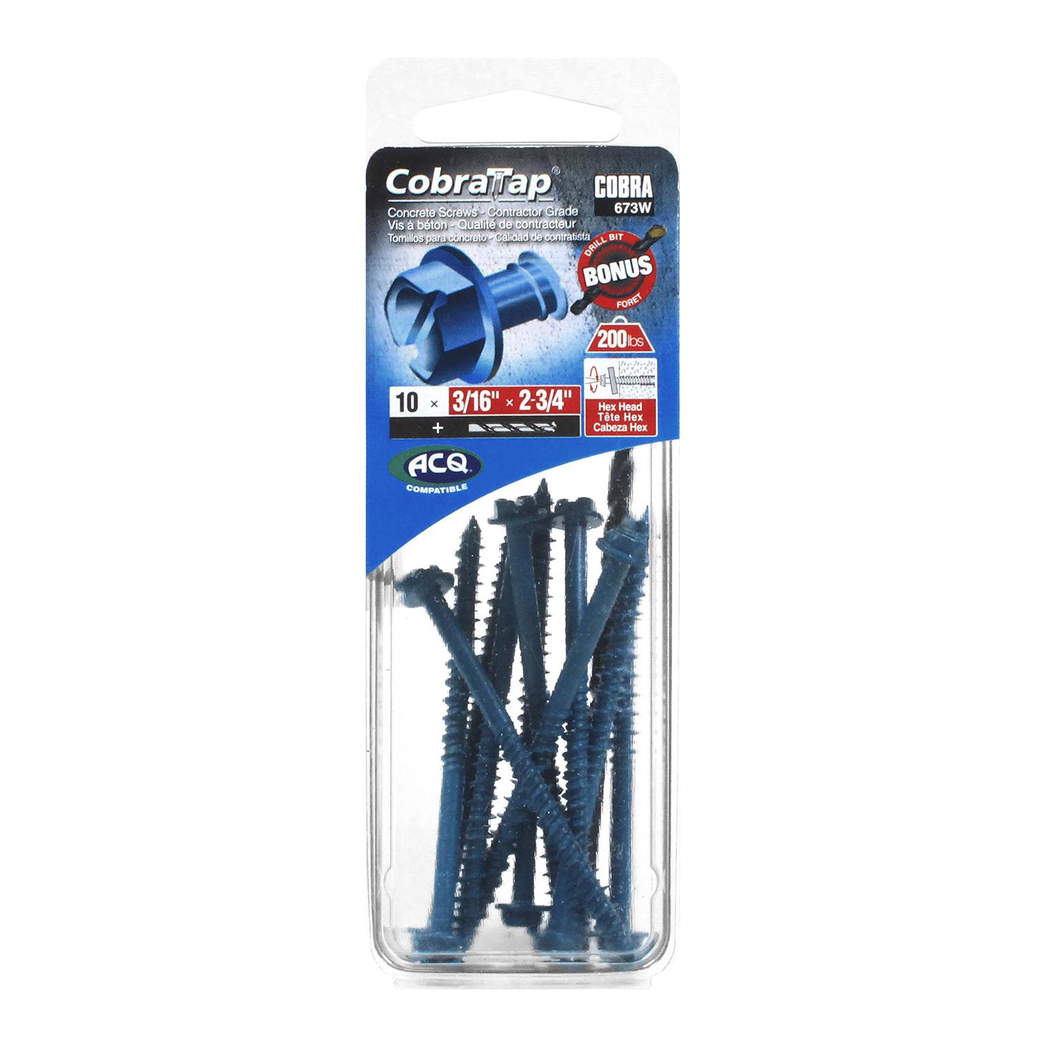 Concrete Screw Hex Head 3/16" x 2-3/4" + Drill Bit