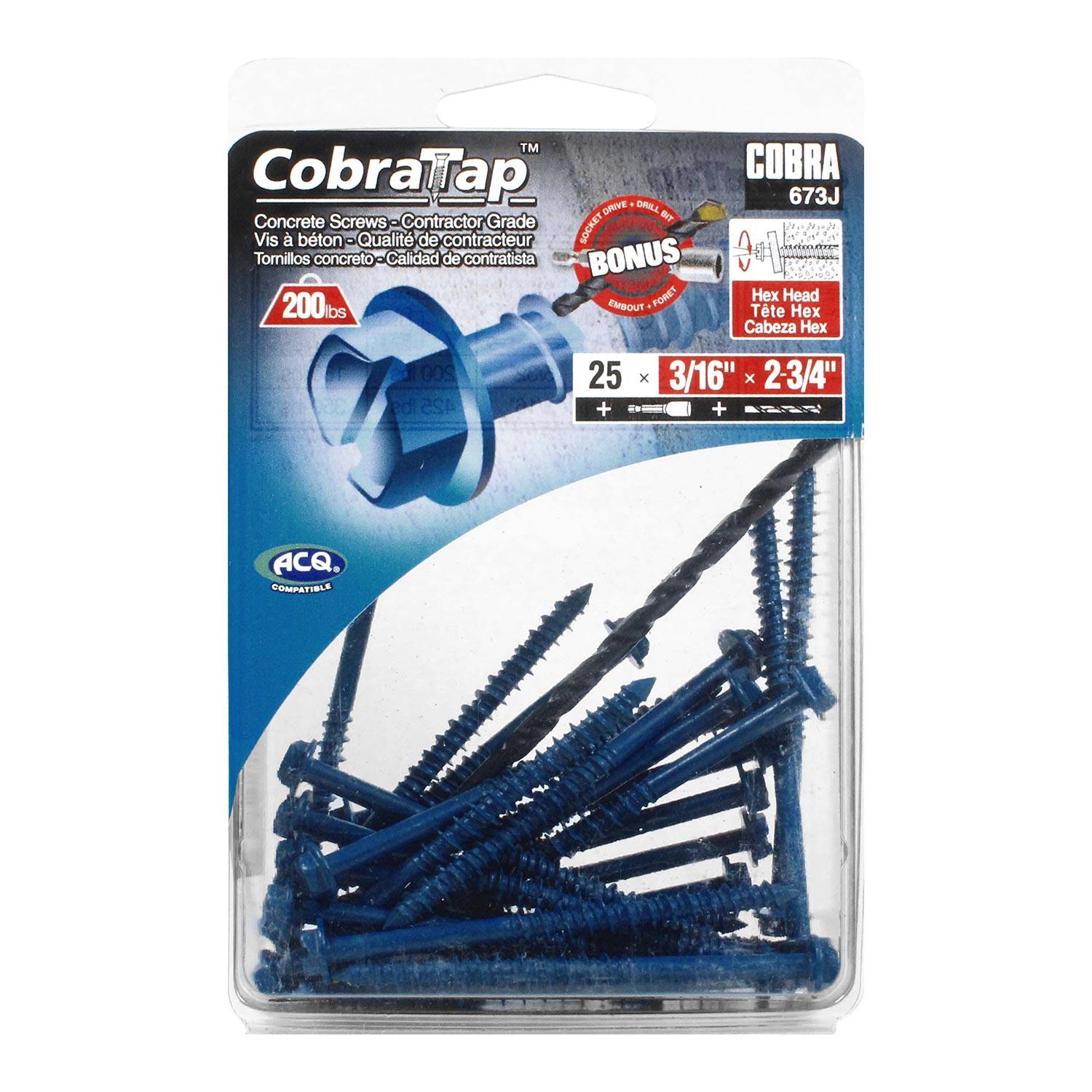 Concrete Screw Hex Head 3/16" x 2-3/4" + Drill Bit/Driver