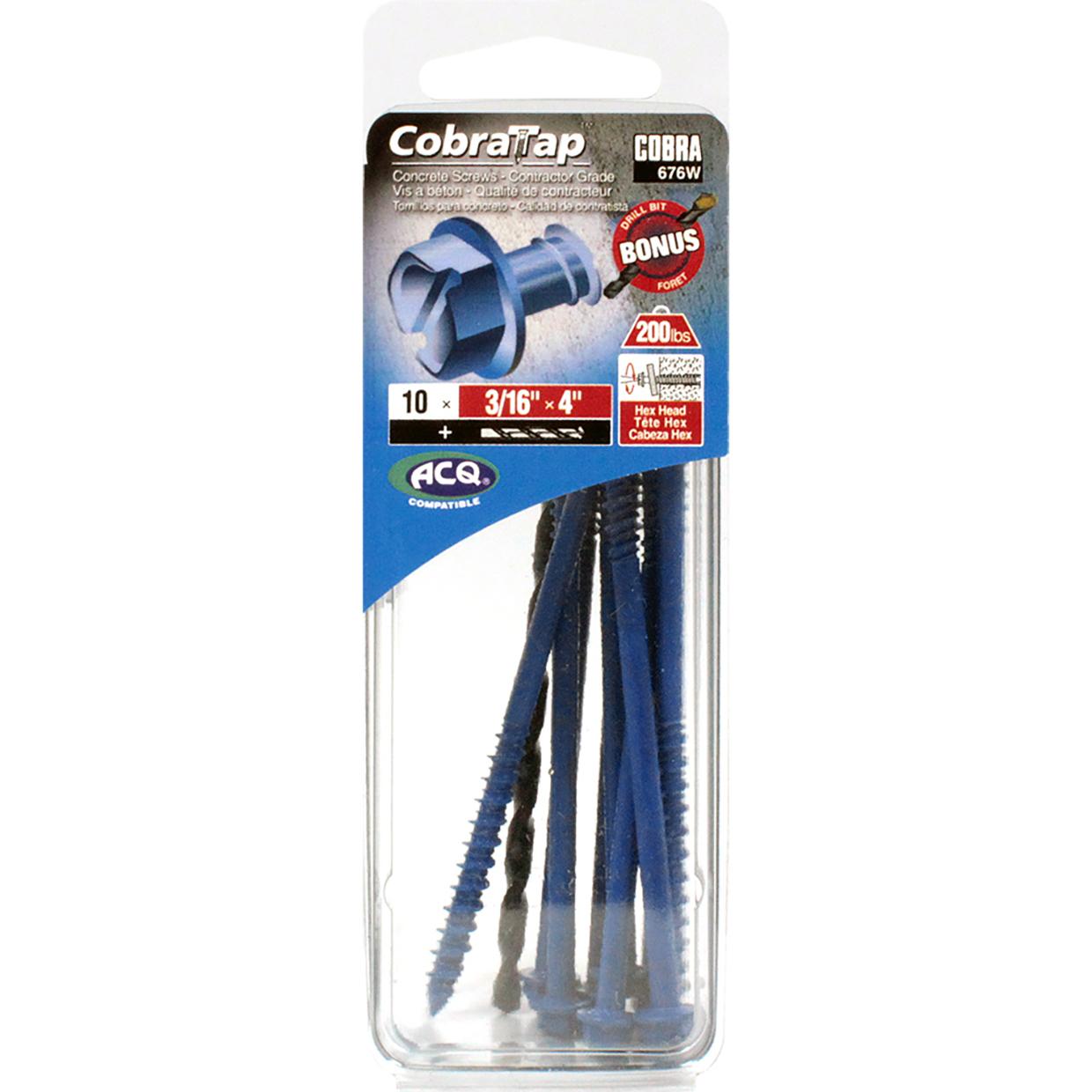 Concrete Screw Hex Head 3/16" x 4" + Drill Bit