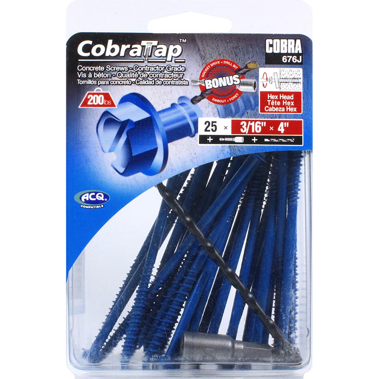 Concrete Screw Hex Head 3/16" x 4" + Drill Bit/Driver