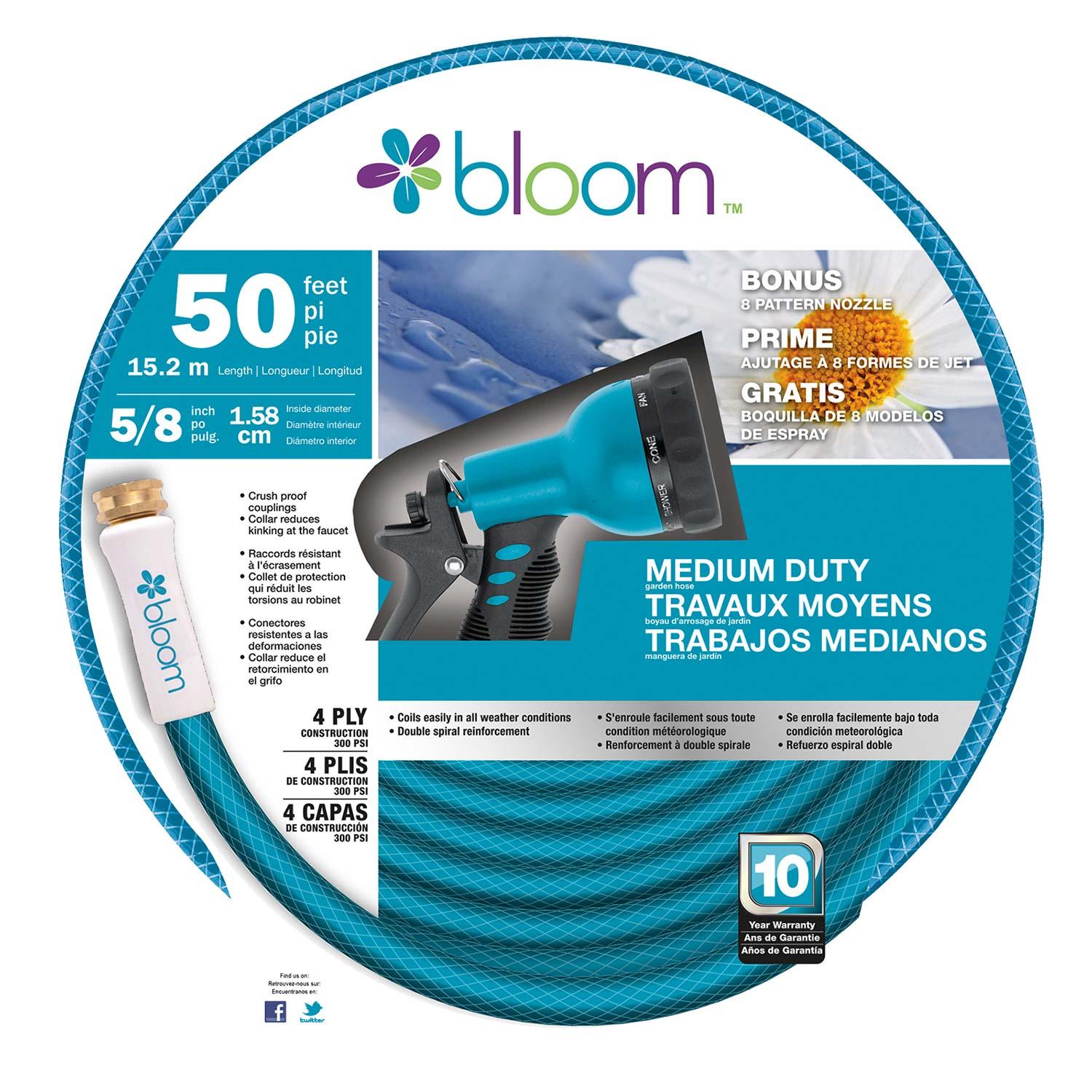 Boyau 5/8 x 50 pi avec buse Bloom, usage moyen