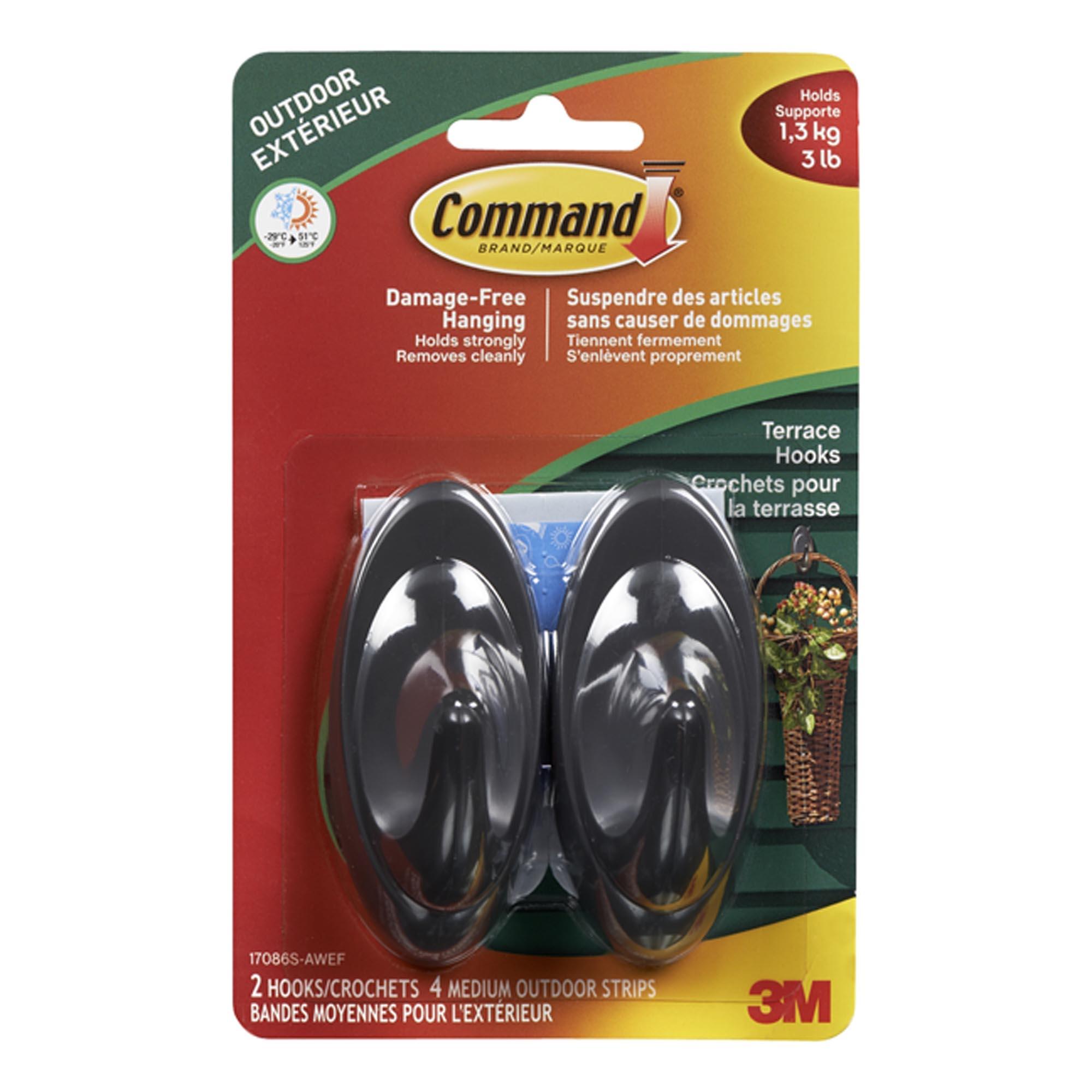 Command Medium Terrace Hooks with All Weather Strips, Slate
