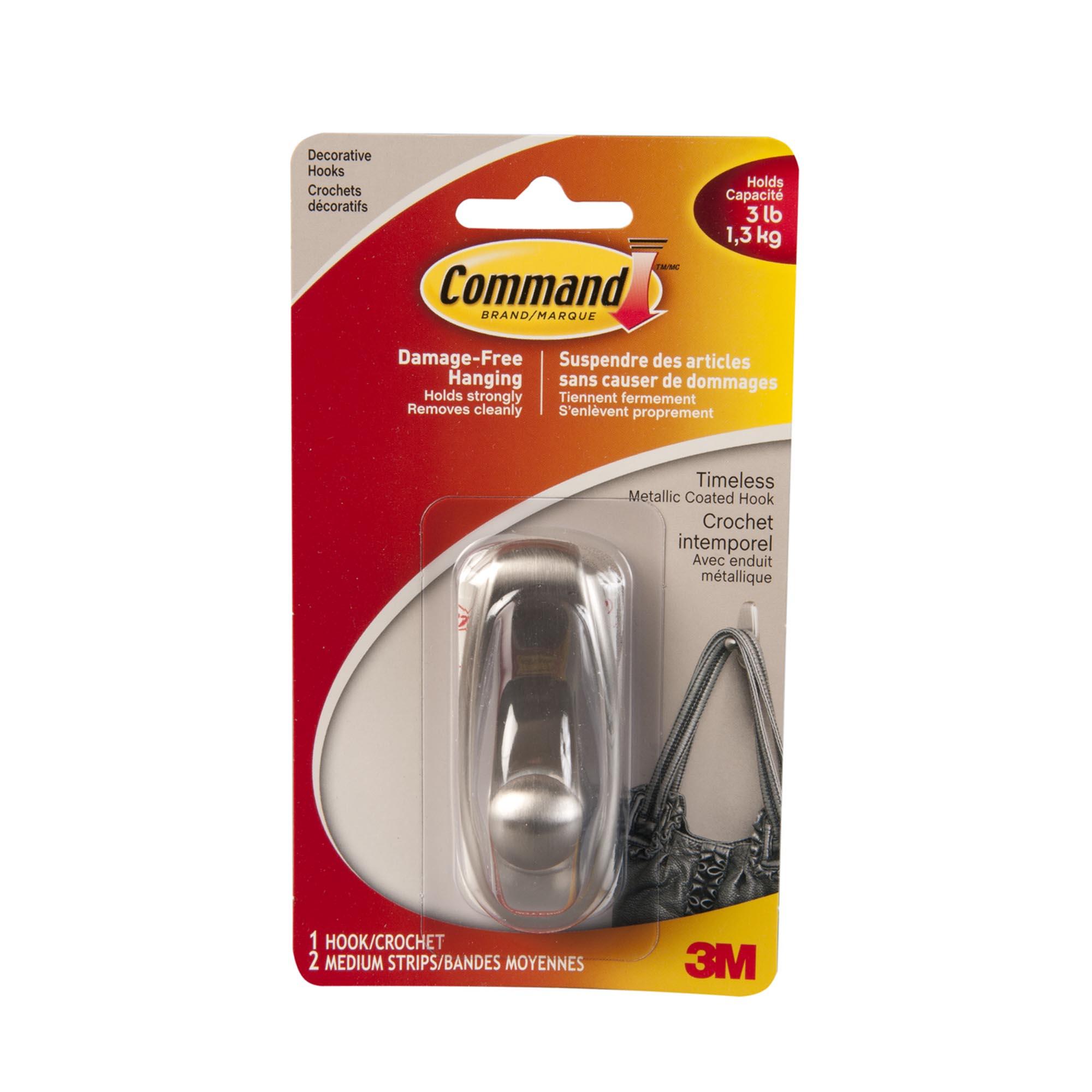 Command Medium Timeless Decorative Hook, Brushed Nickel