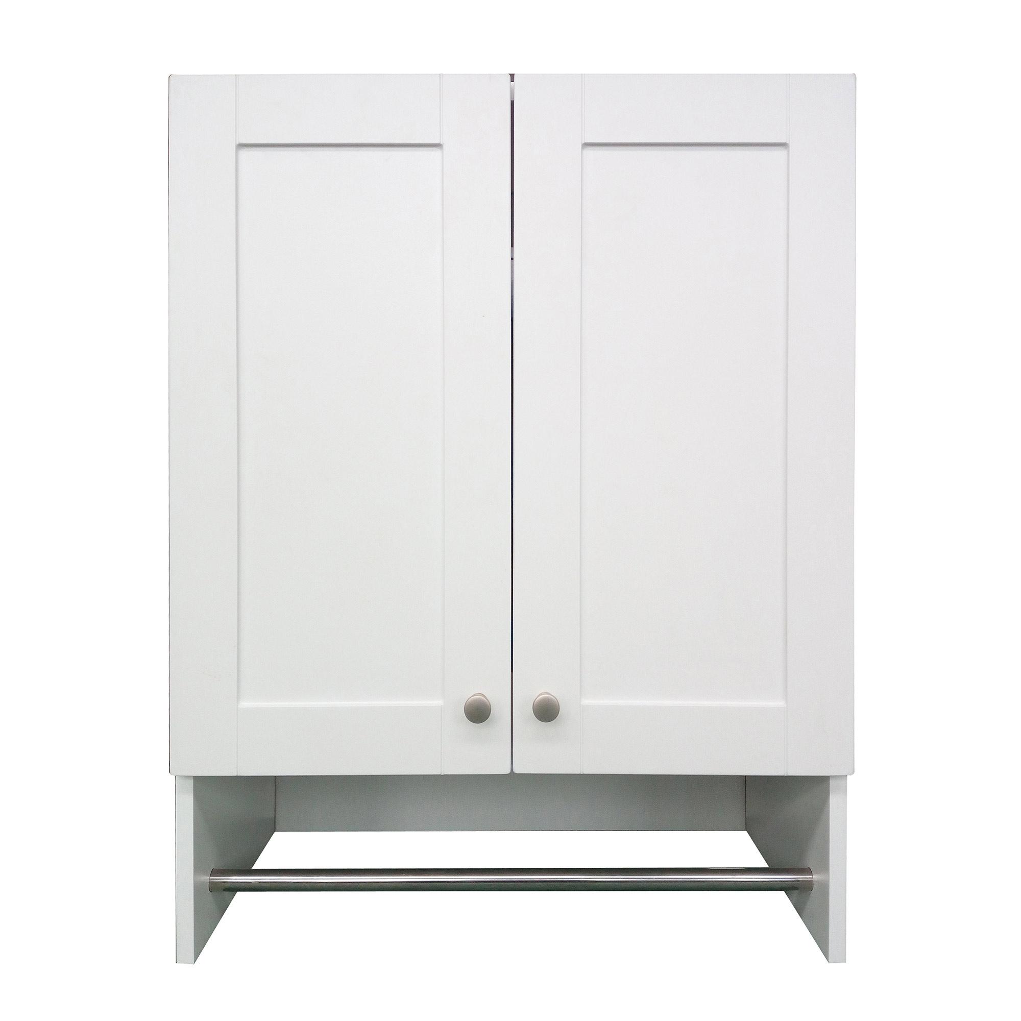 24" Classic White Laundry Storage Cabinet With Hang Rod