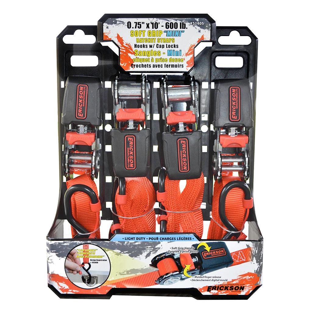 .75" x 10 Ratchet Strap 600 Lb-4/Pack