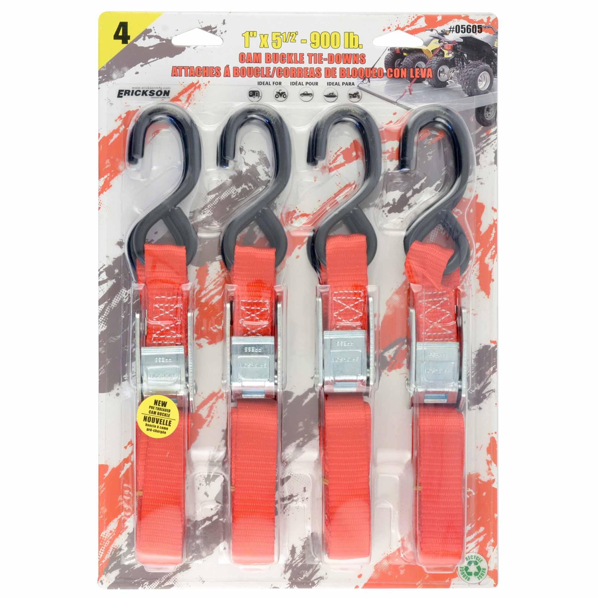 1" x 5.5' Cam Strap 900 Lb-4/Pack