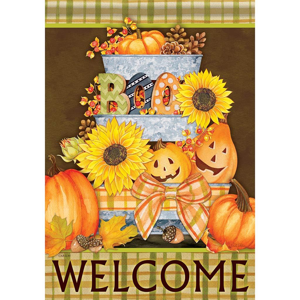 Halloween Garden Flag Buckets Welcome