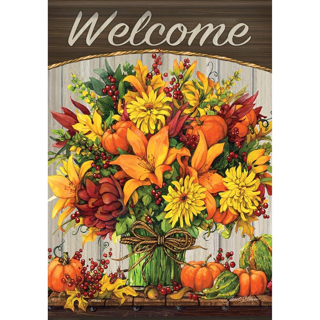 Fanion de jardin Bienvenue (ang) fabuleuses fleurs automne G