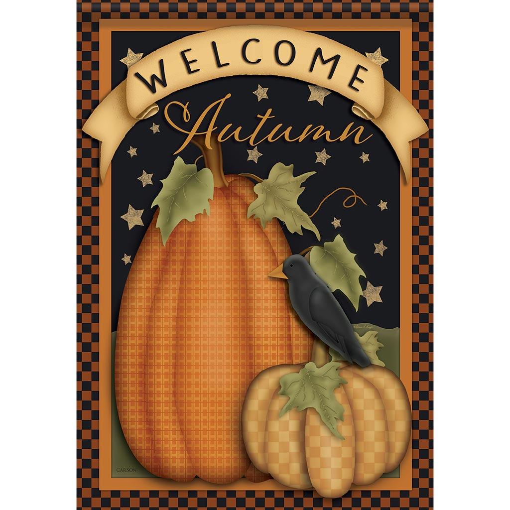 Fanion de jardin Bienvenue (anglais) citrouille primitive, G