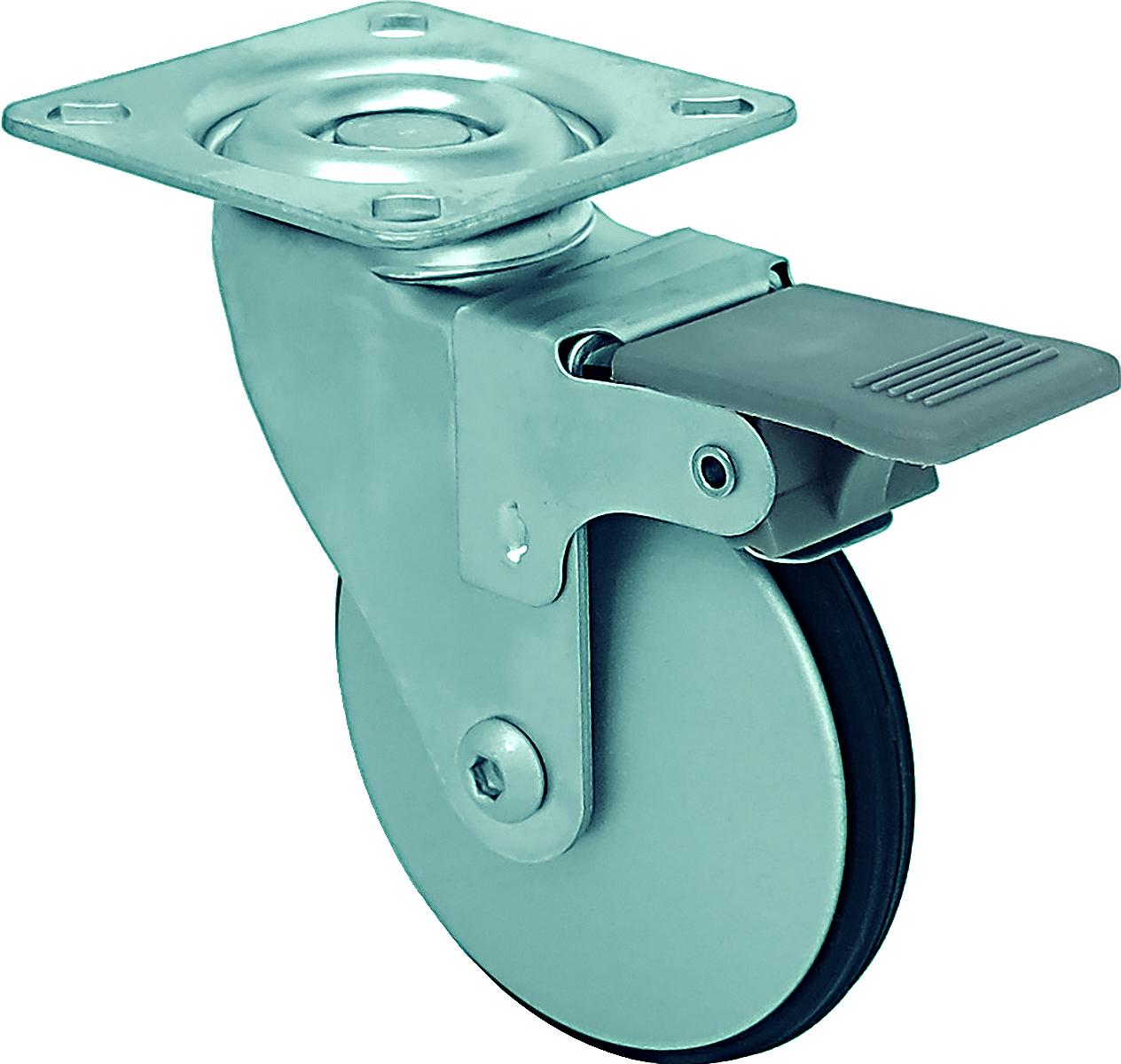 Roulette pivotante alumi. 3 po filet PE frein av fini chromé