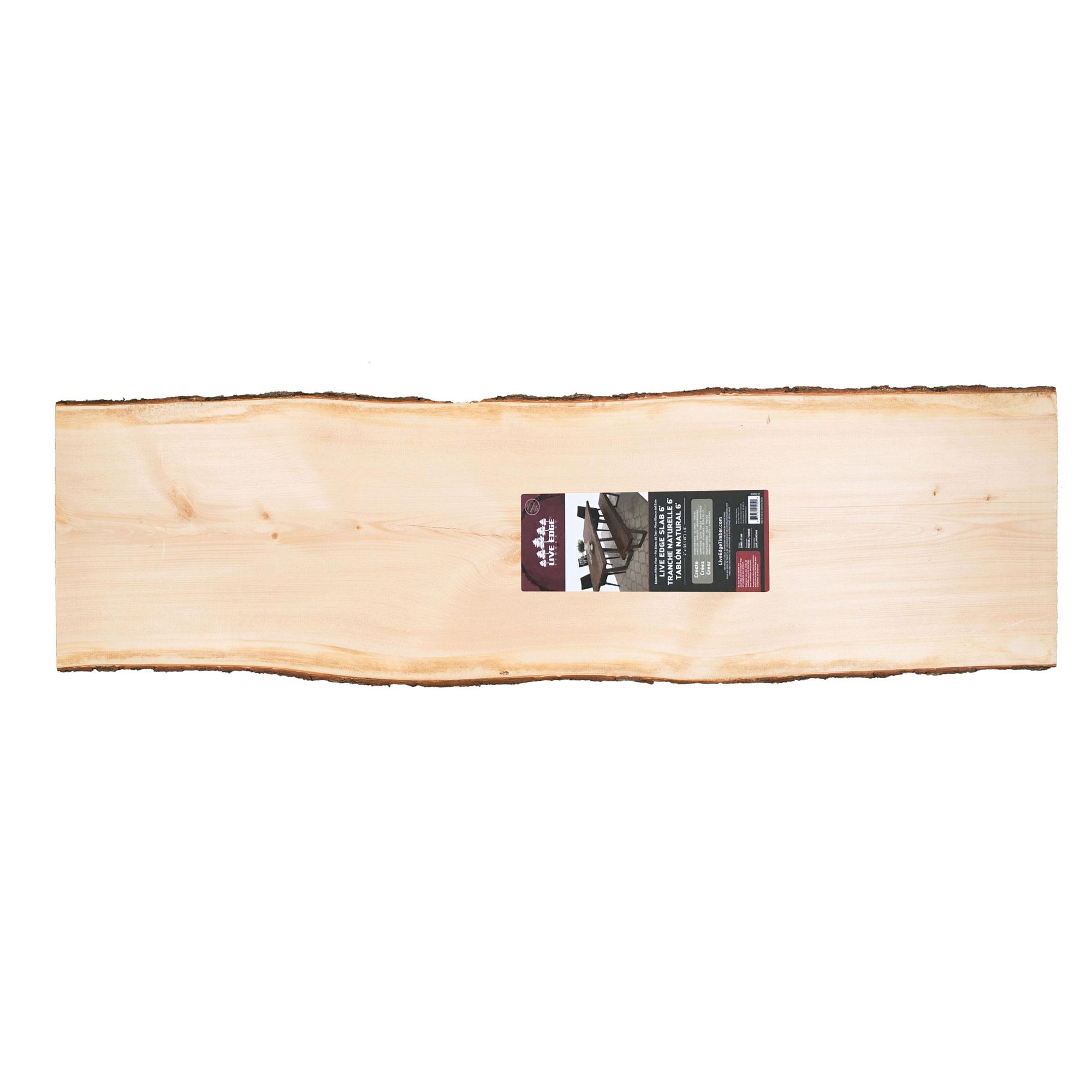 Planche de bois de pin 2 x 15 à 19 po x 6 pi Live Edge