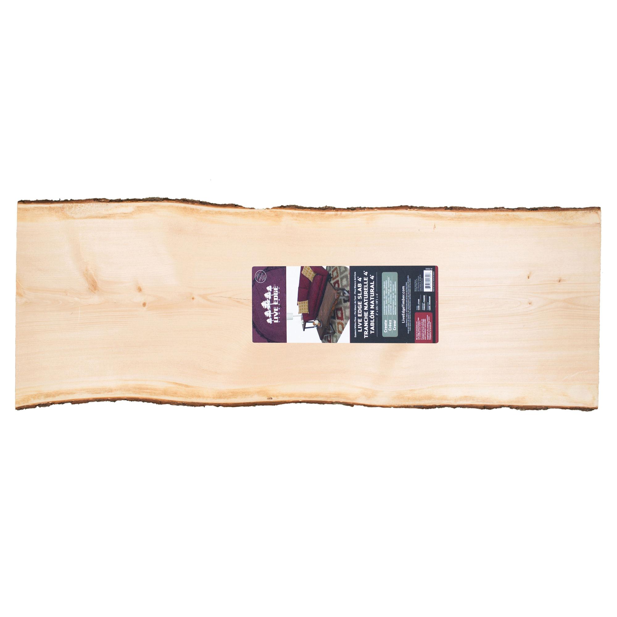 Planche de bois de pin 2 x 15 à 19 po x 4 pi Live Edge