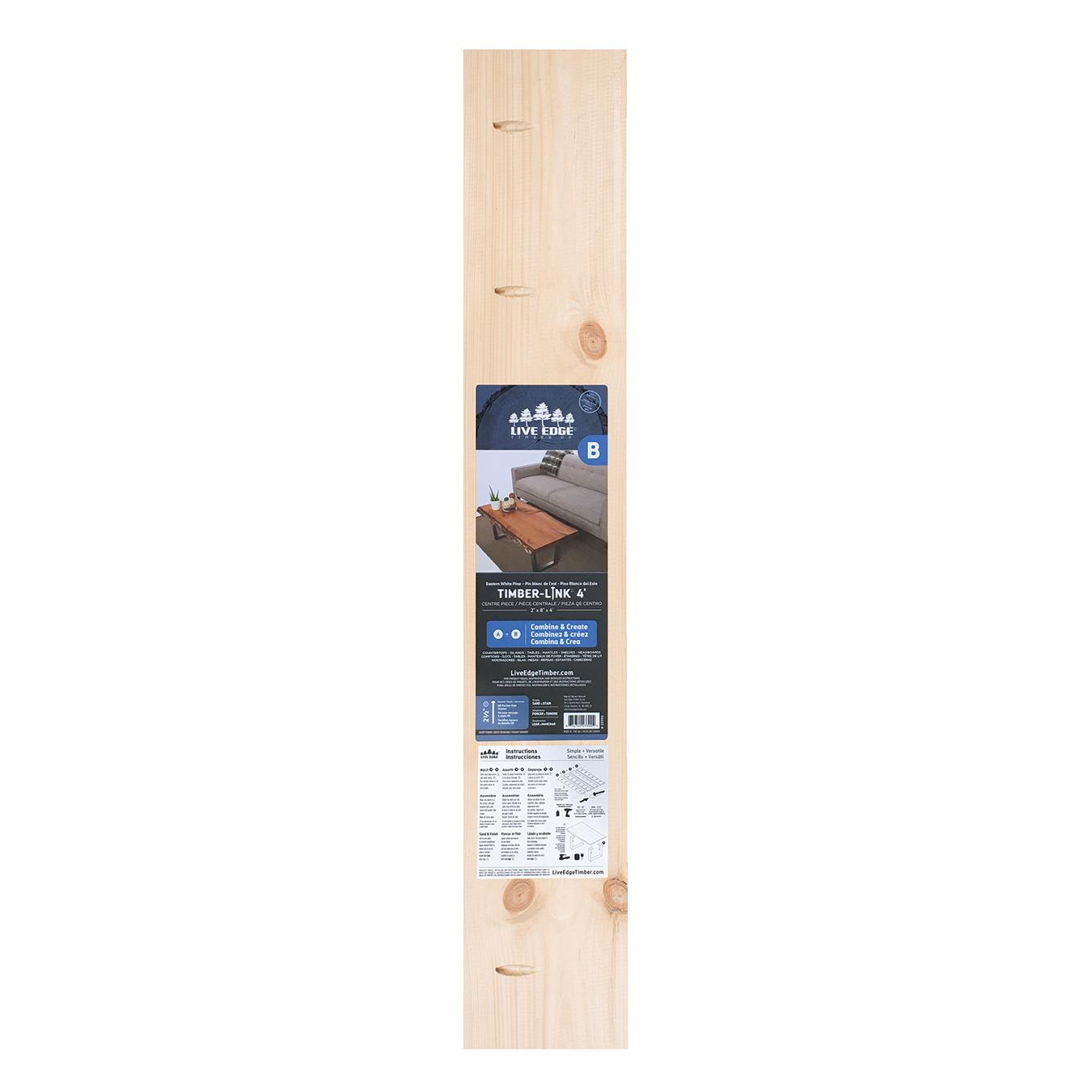 Planche de bois de pin, connexion 2 x 8 po x 4 pi Live Edge