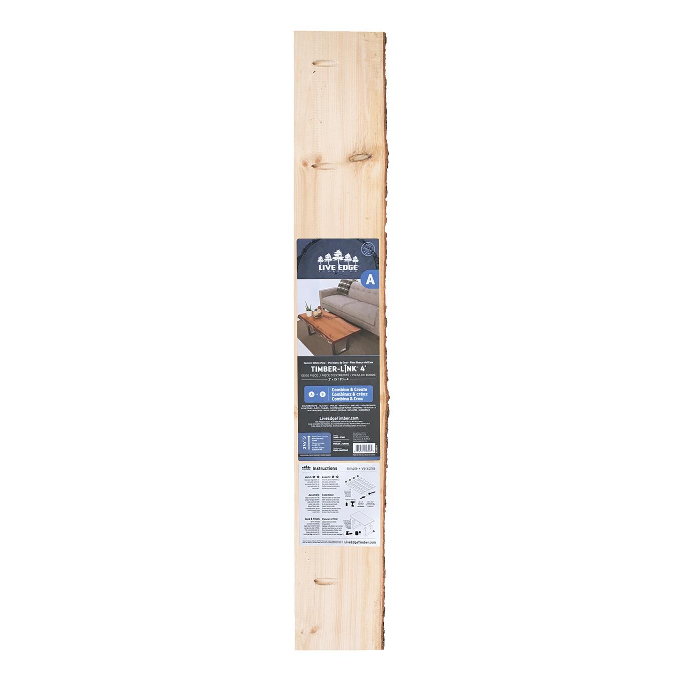 Planche de bois de pin, liaison 2x 5 à 8 po x 4 pi Live Edge