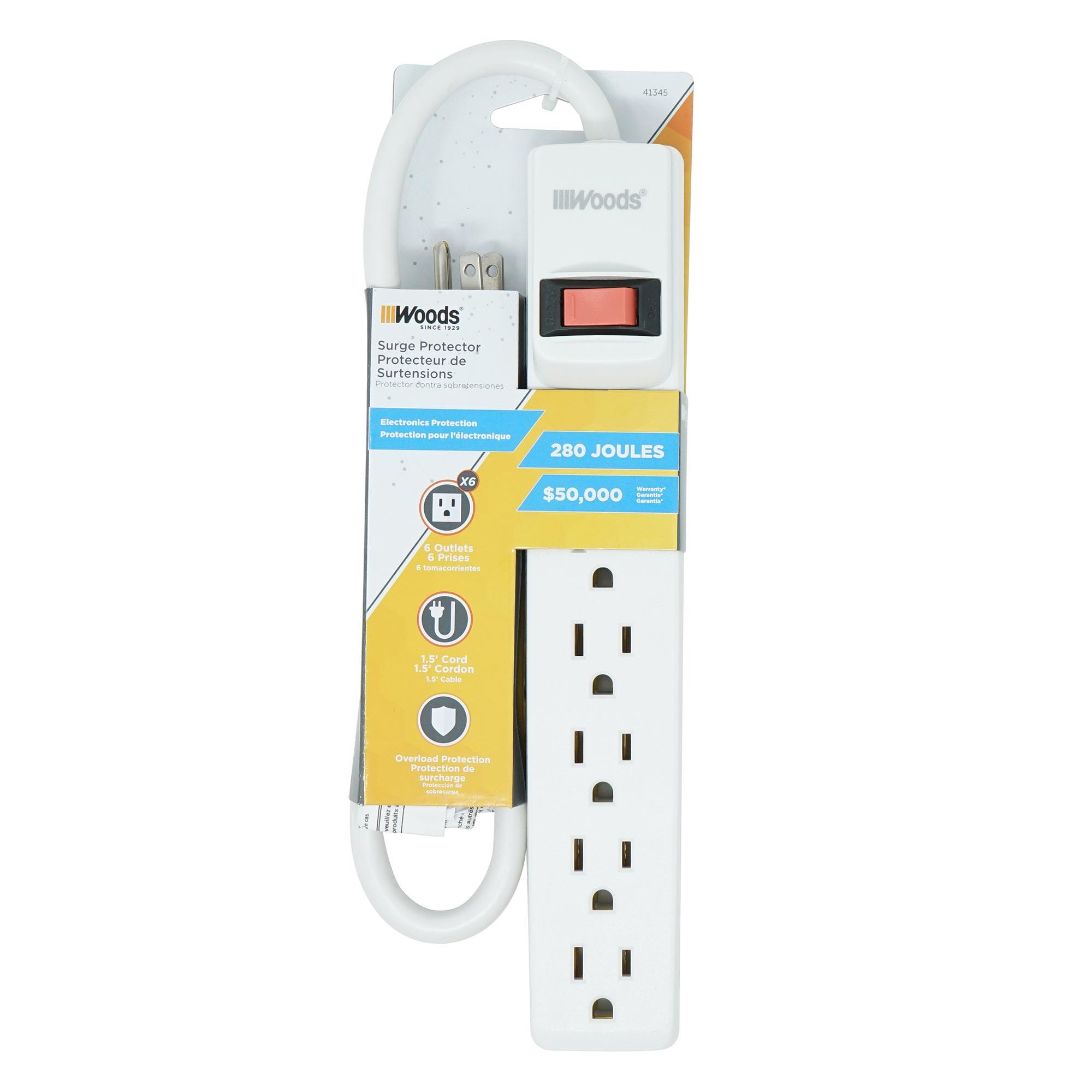 Parasurtenseur 6 prises 280J cordon 1,5 pi