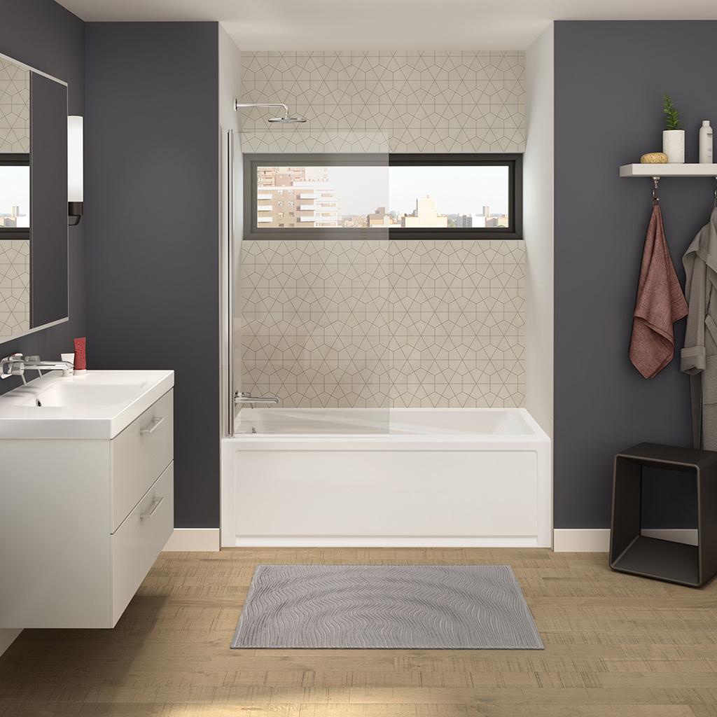 Axial 30" x 55-1/2" Frameless Fixed Tub Door In Chrome