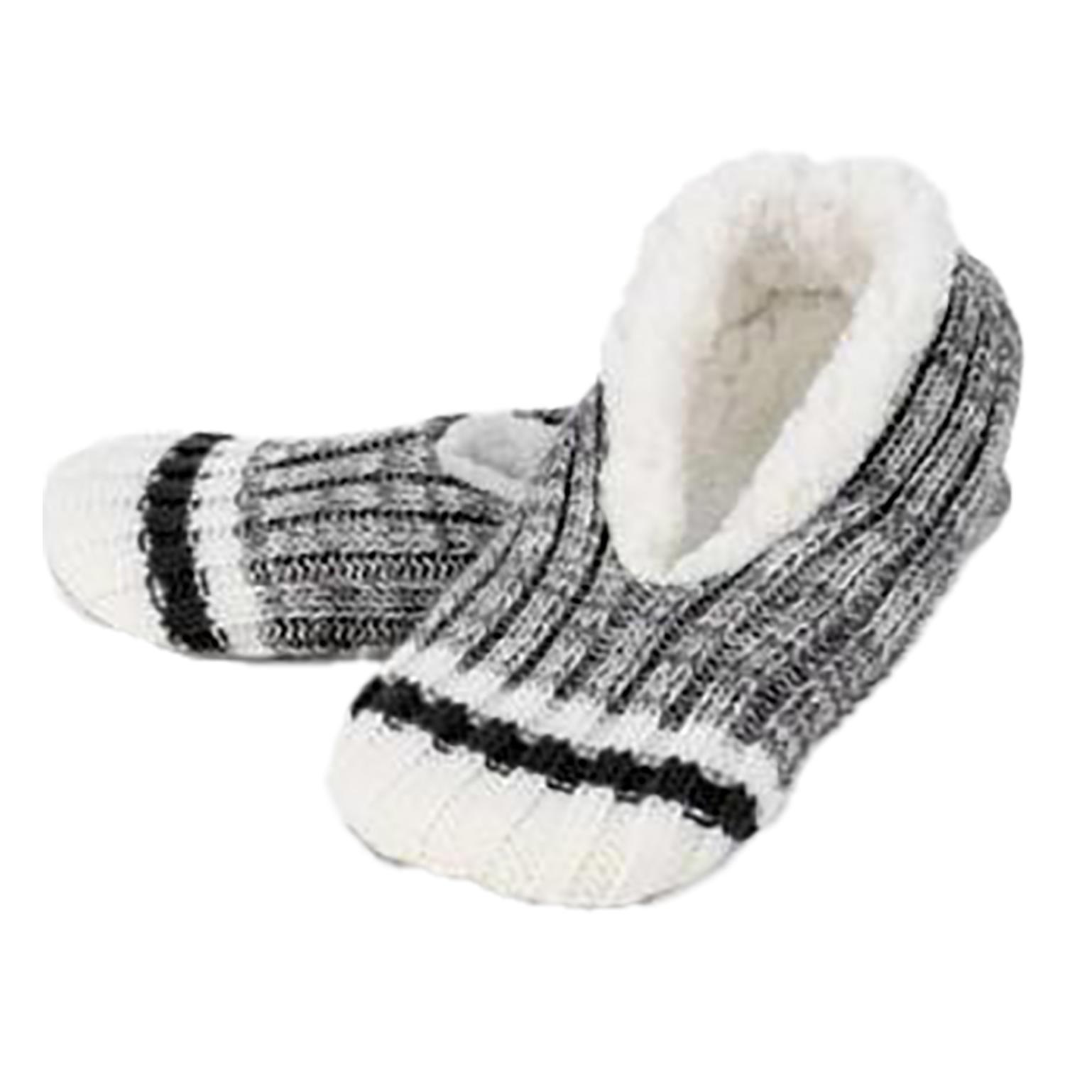 Grey Knit Sock Slippers Black and White Band Sm/Med