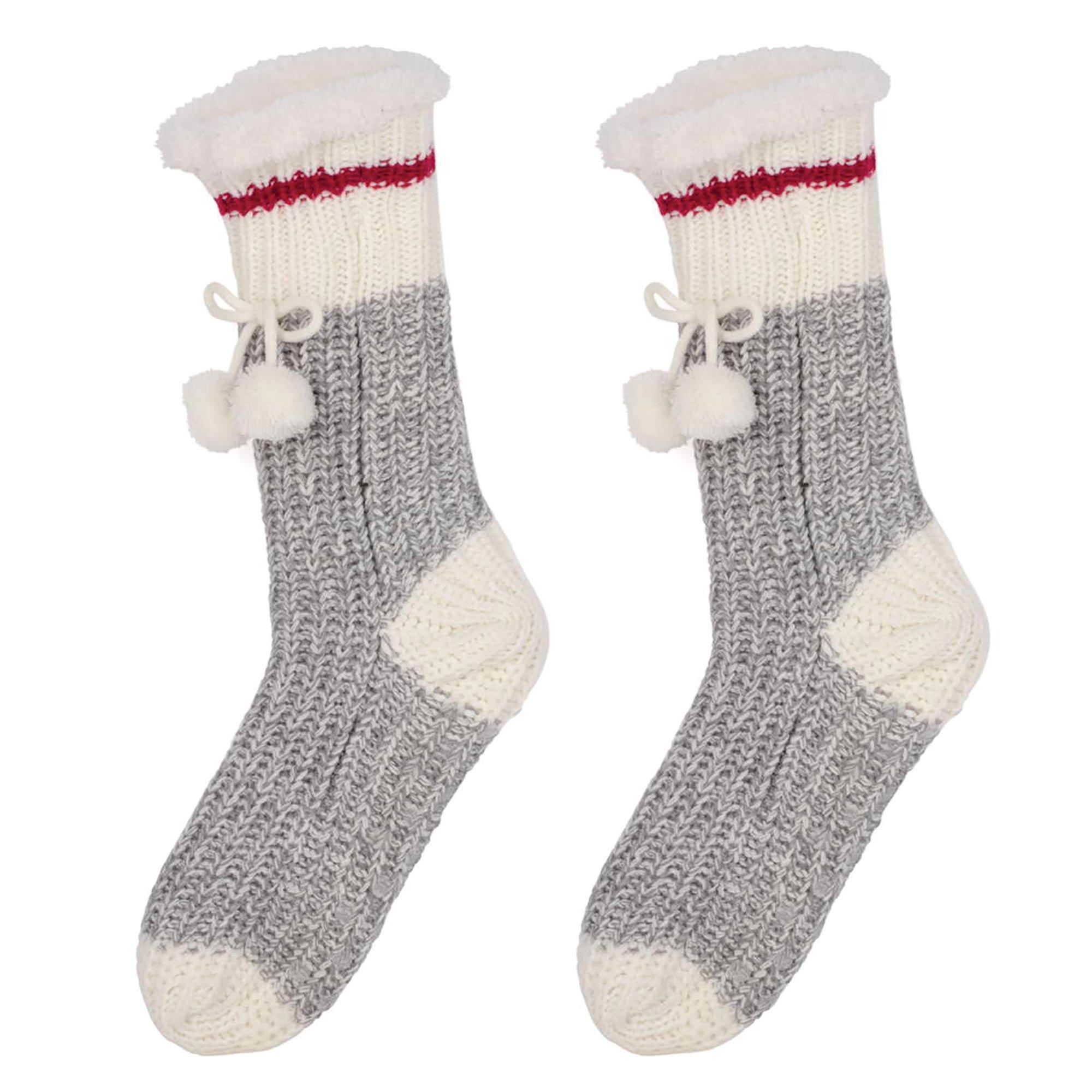 Grey Knit Socks Red and White Band