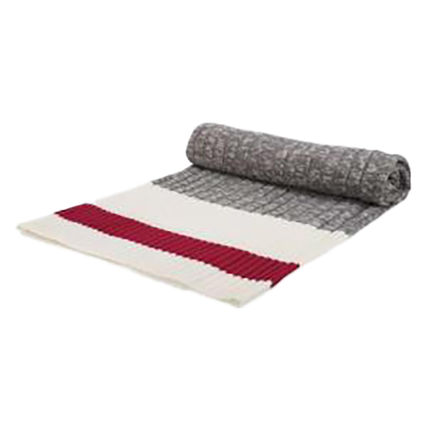 52" x 60" Grey Knit Sock Throw Red and White Band