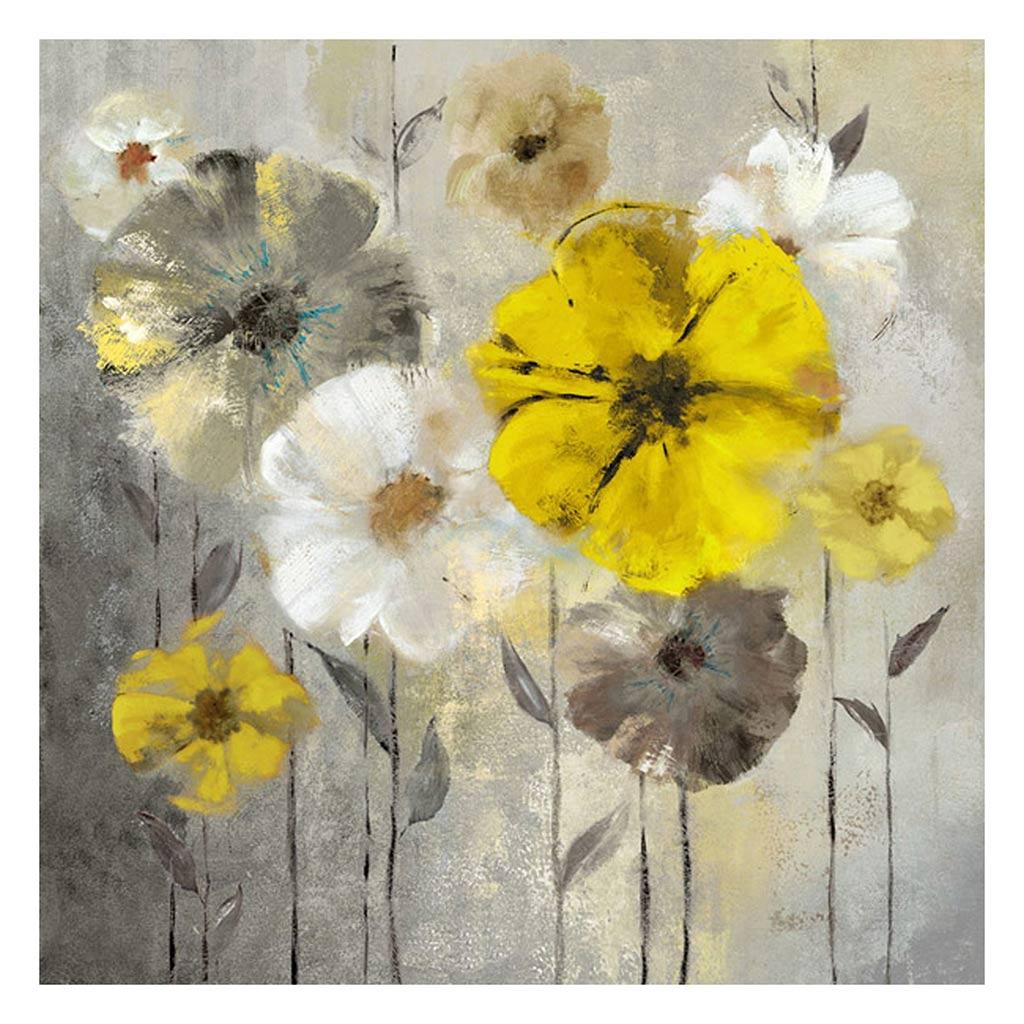 Canvas Art 36" x 36" Grey and Yellow Flowers