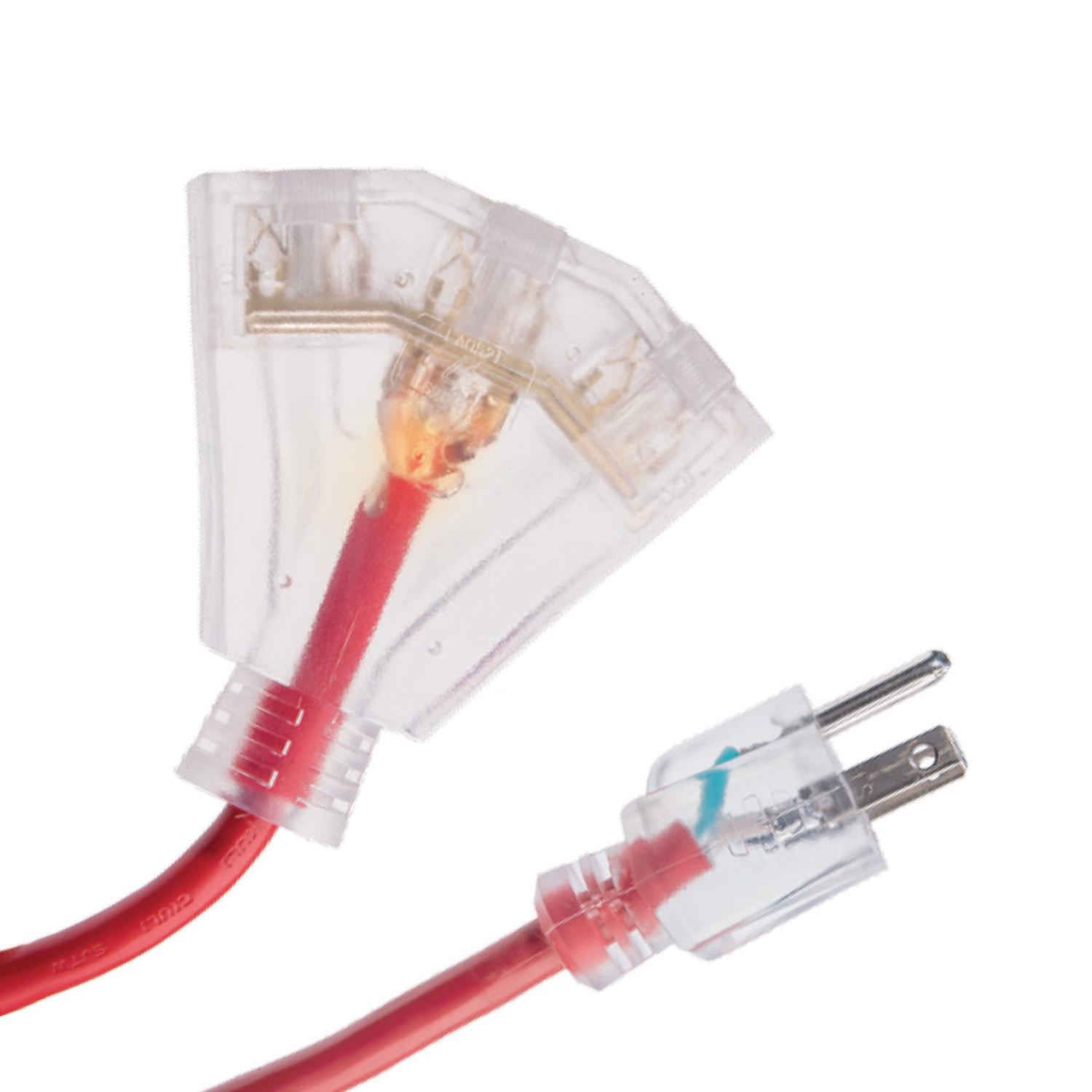 SJTW 14AWG 25 Ft Triple Tap Outdoor Cord with Lit Ends