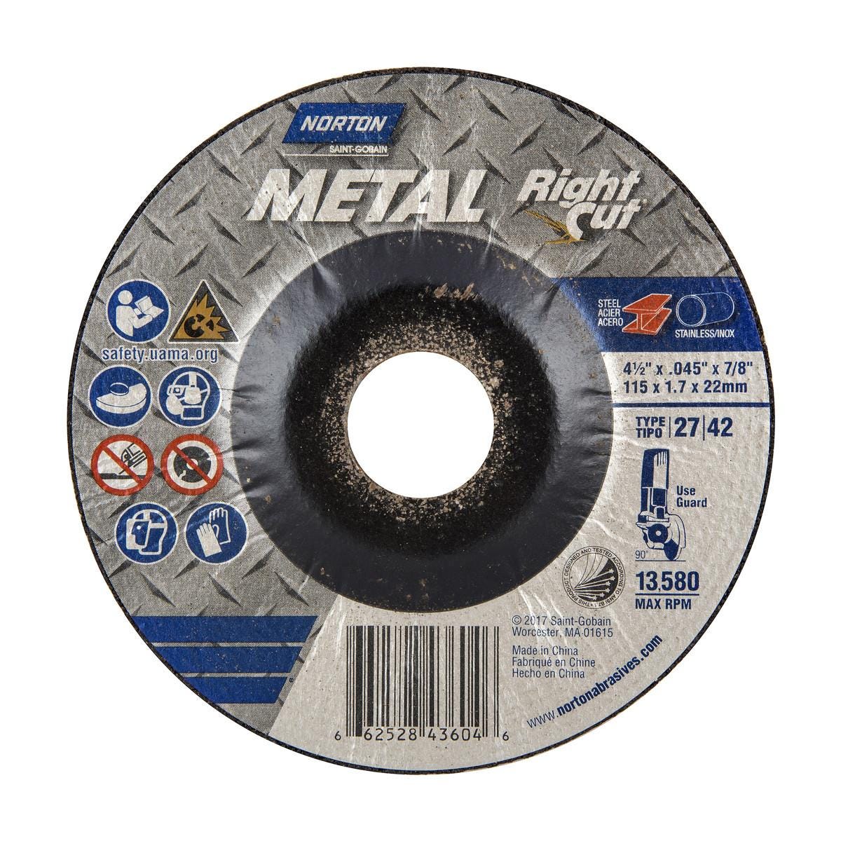 4-1/2" x .045" x 7/8" Depressed Center Metal Cut-Off Blade