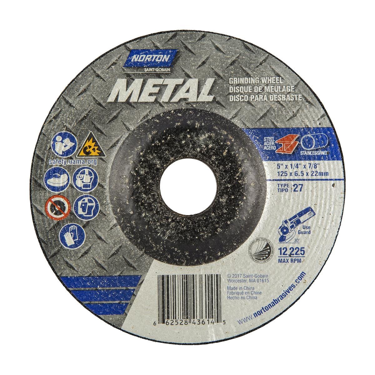 5" x 1/4" x 7/8" Depressed Centre Metal Wheel