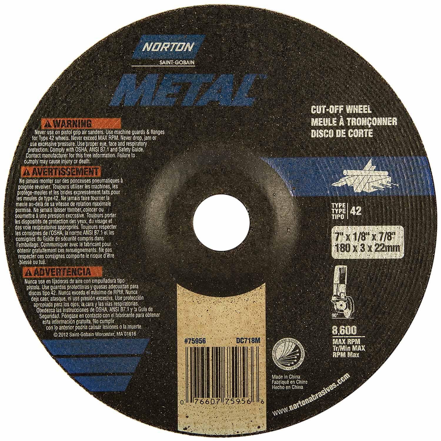 Meule métal 7 x 1/8 x 7/8 po moyeu déporté Ty 27 A/O